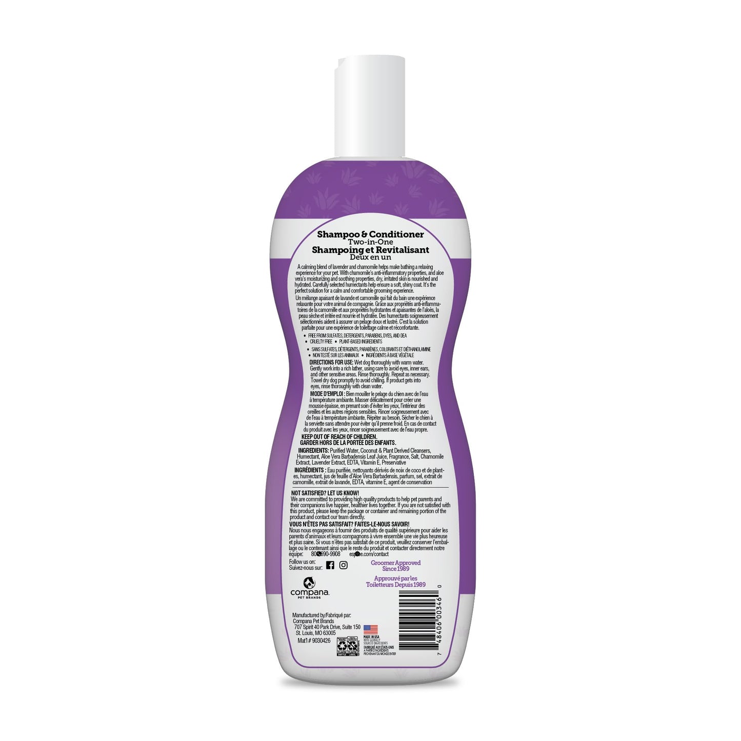 Espree Calming Lavender & Chamomile Shampoo & Conditioner, Soothes & Relaxes with Lavender, Moisturizes with Aloe Vera, Anti-Inflammatory Chamomile, Dry & Sensitive Skin, Gentle Pet Grooming, 20oz