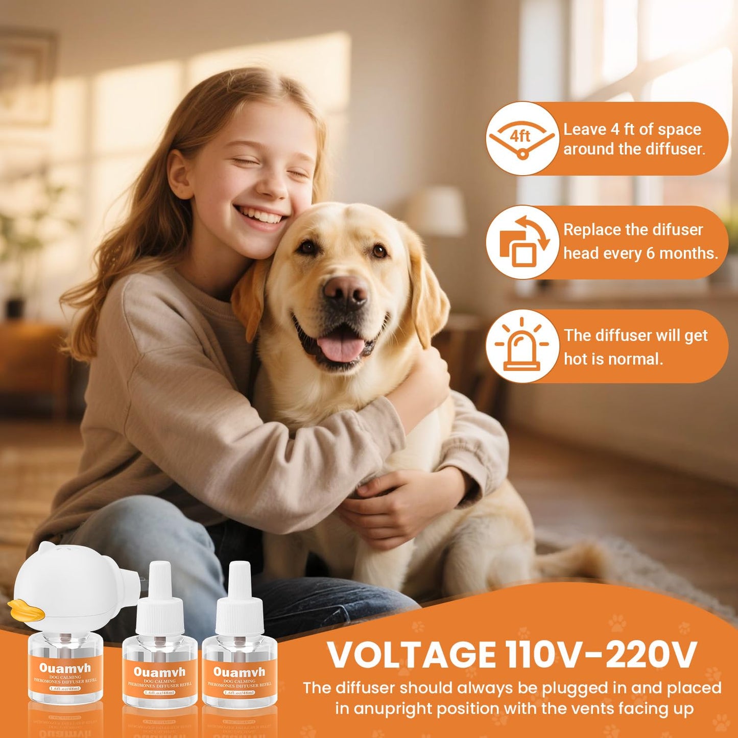 Ouamvh Dog Calming Diffuser,Relaxing Solution for Stress and Anxiety in Dogs, Reducing Scratching and Barking Behaviors in Puppies, Medium, and Large-Sized Dogs,Help Train Dog to Pee