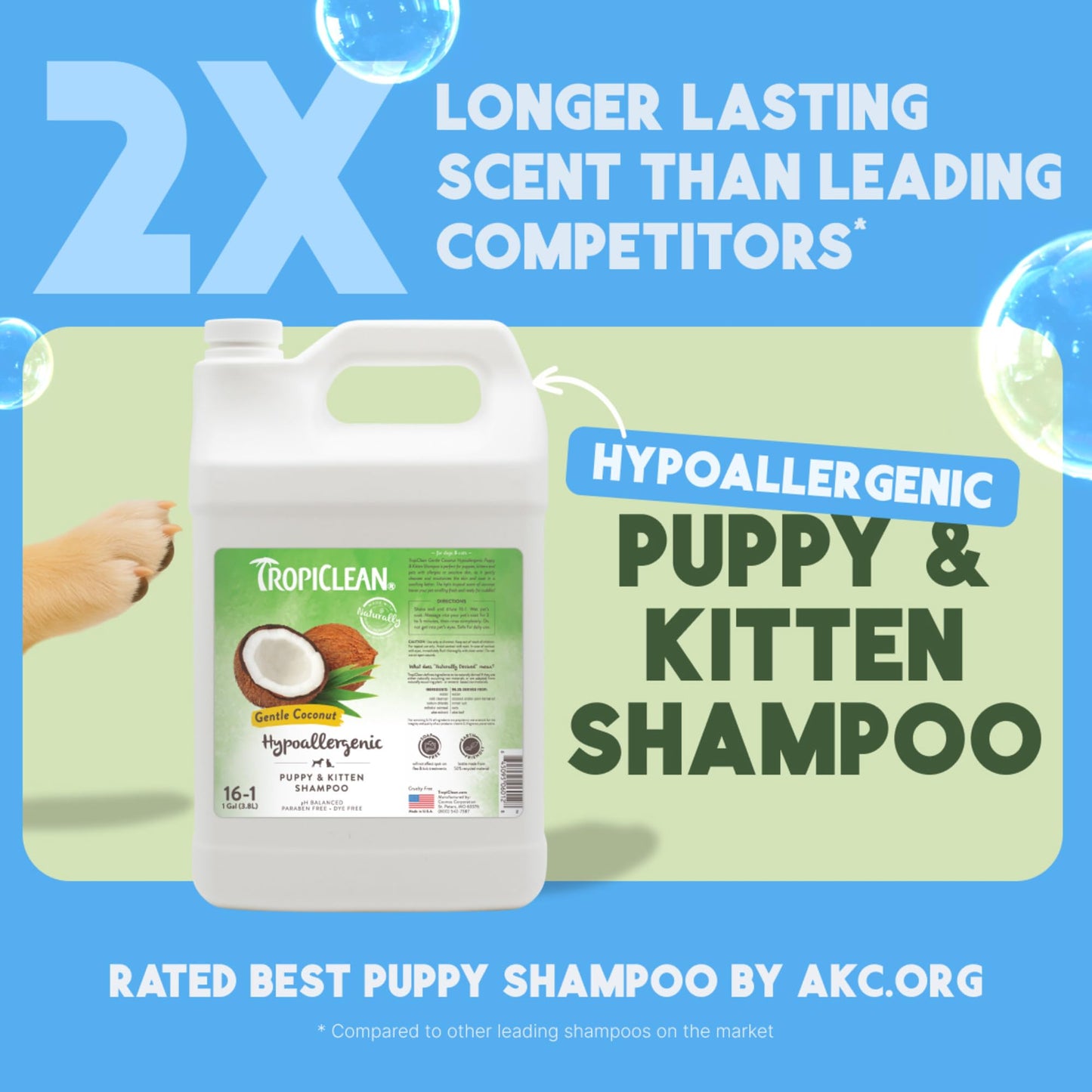 TropiClean Gentle Puppy Shampoo, Dog Shampoo for Allergies & Sensitive Skin, Professional Dog Shampoo, Made in USA, Gentle Coconut Scent, 1 Gallon