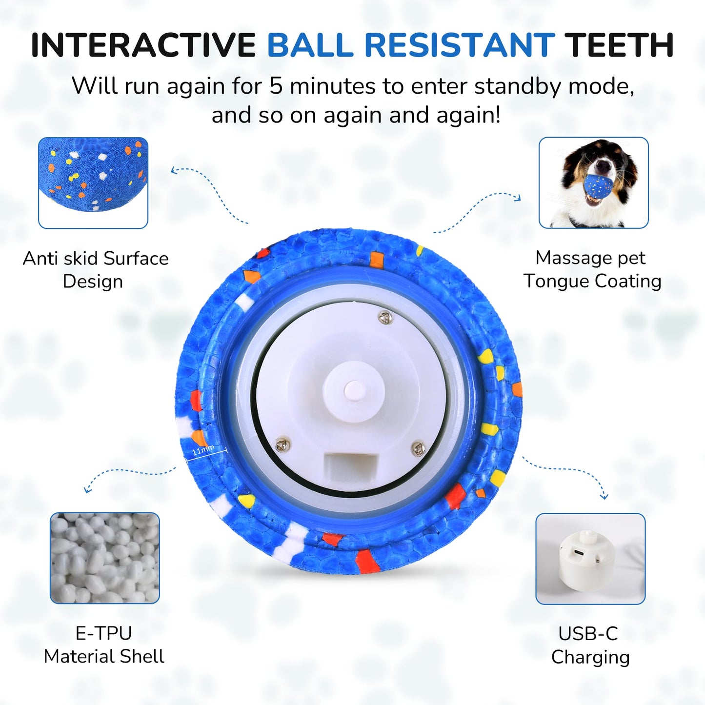 Smart Interactive Dog Toys【New E-TPU Material】 Automatic Moving, Crazy Bouncing and Rotating Interactive Dog Ball,IPX7 Waterproof Design,Pet Active Rolling Ball for Medium and Large Dogs (Blue)