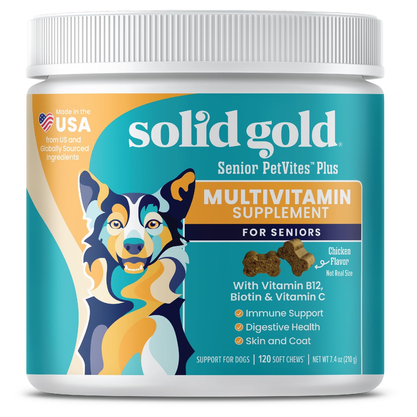Solid Gold Senior Dog Multivitamin - Dog Vitamins Chewable Supplements - All-in-One Heart, Joint, Immune, Brain, Liver, Eye, Skin & Coat Support w/Vitamin C, B12, Probiotics & Antioxidants - 120ct