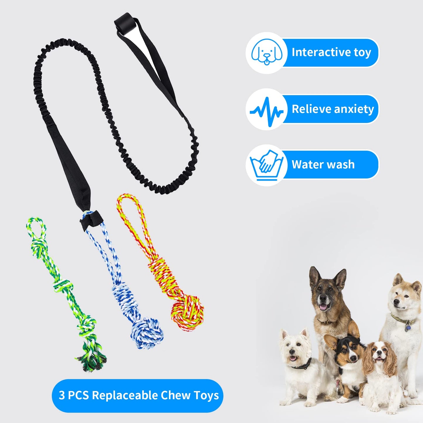 YLTFUTR Spring Pole Dog Rope Toys, Tree Bungee Hanging Dogs Toy Interactive Tether Tug Indoor Outdoor Exercise Chewer Ropes Dog Toys, Pull Tug Solo Play Rope for Medium Large Dog