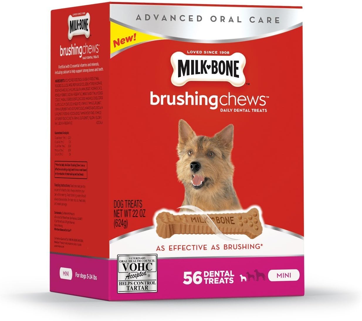 Milk-Bone Brushing Chews Daily Dental Dog Treats, Mini, 56 Count