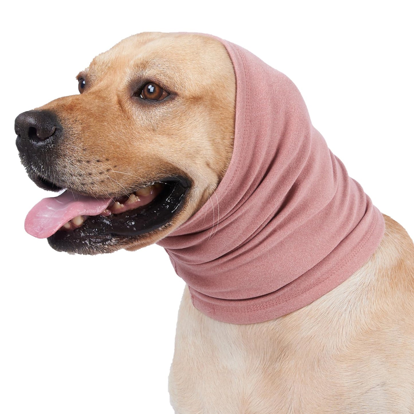 Meifsou Calming Hoodie for Dogs - Stretchy Dog Ear Cover, No Shake Anxiety Head Wrap Quiet Ears, Pet Snoods for Thunder, Lightning, Fireworks, Vet Visits, Grooming, Rabbit Plush Fabric, Pink L
