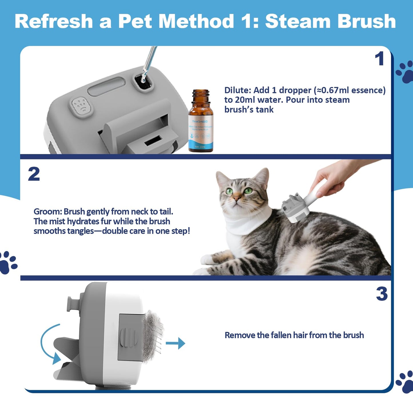 Pawimood No-Rinse Pet Shampoo & Conditioner Essence for Dogs & Cats, Dilute Before Use, for Small/Medium Pets, Soothes Skin, Hydrates Coat, Pomegranate Scent, Suitable for Pet Steam Brushes