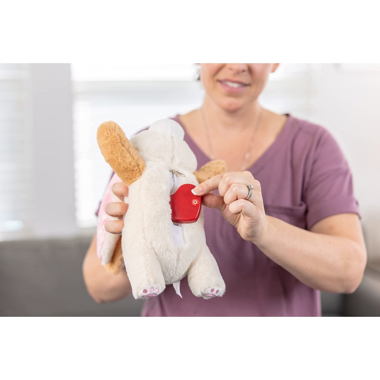Downtown Pet Supply Heartbeat Puppy Toy with Pulse - Stuffed Rabbit Comfort Toy for Anxious Dogs with Removable Heartbeat - Puppy Heartbeat Toy Sleep Aid for Small, Medium, and Large Breeds, 12" Long