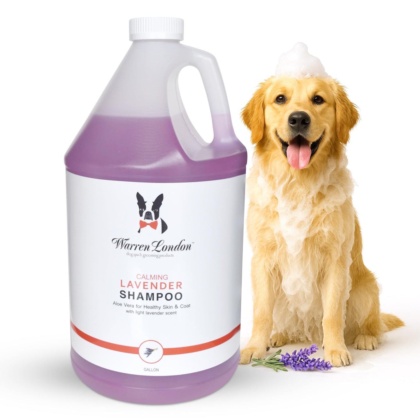 Warren London Calming Lavender Dog Shampoo Gallon | Natural Aloe Vera, Essential Oils & Vitamins | Soothes Itchy Skin, Deodorizes, Made in USA | Lavender Scent, Soap & Paraben Free
