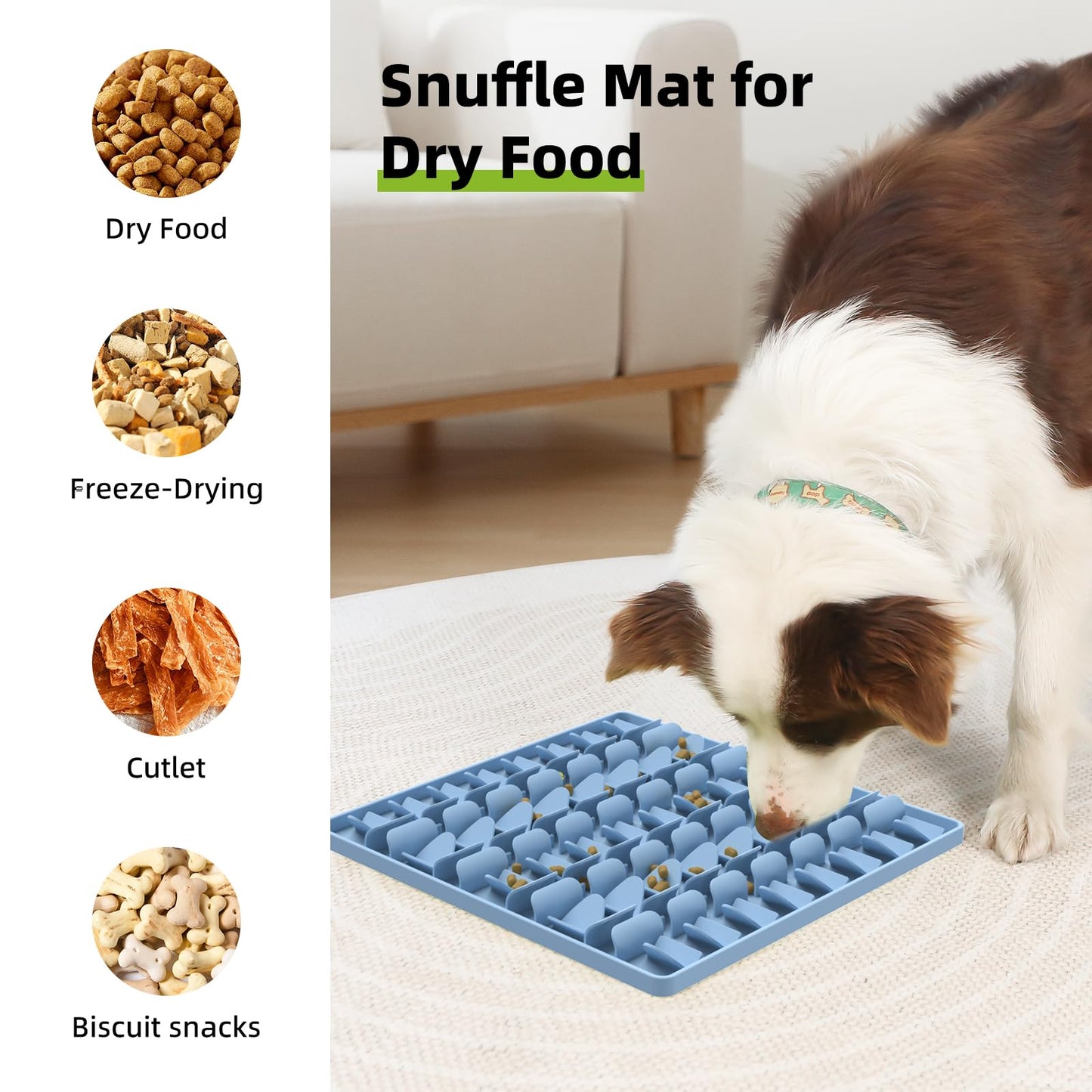 Snuffle Mat for Dogs, Silicone Snuffle Mat Dog Feeding Mat Slow Feeder, Encourages Natural Foraging Dog Sniff Mat, Stress Relief, Smell Training, Digging Toys for All Breed Dogs (Blue)