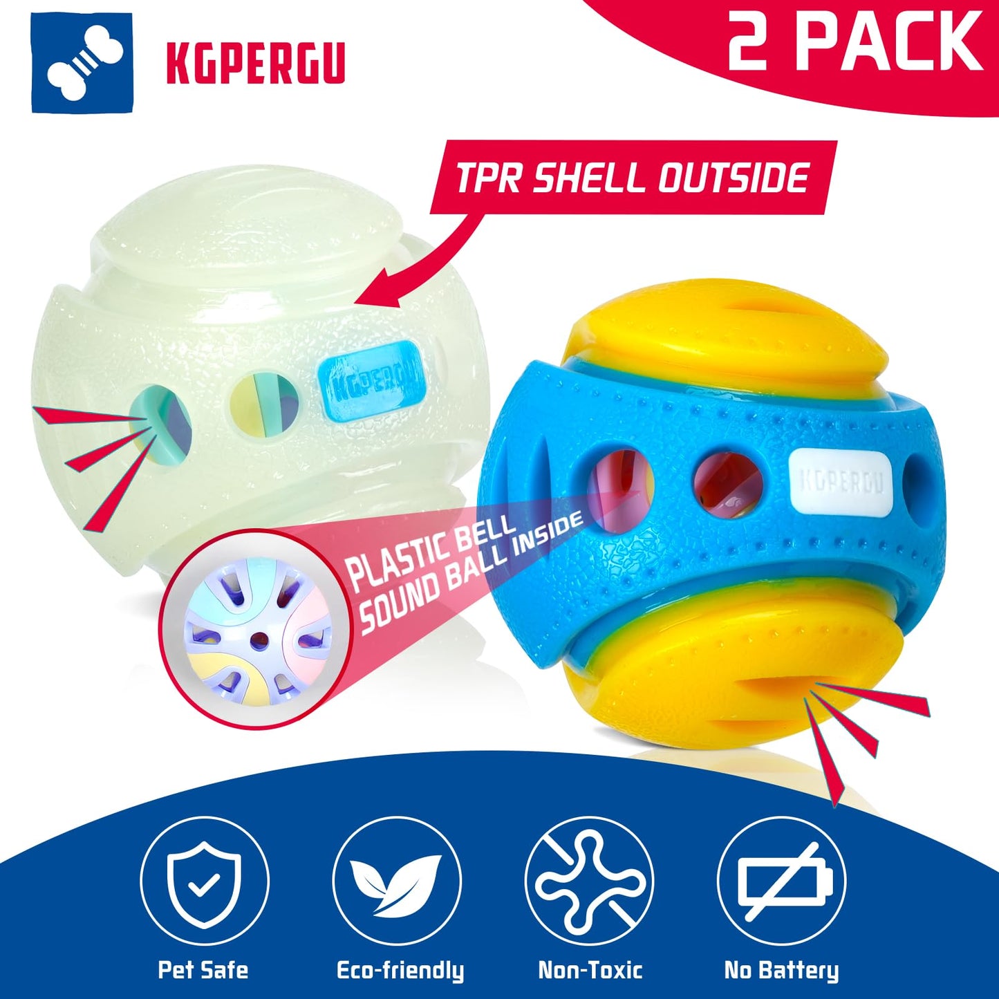 KGPERGU 2 Pack Giggle Ball for Dogs, Interactive Dog Toys for Treat Dispensing, Glow Ball Durable Puppy Toys to Keep Them Busy, Multifunctional Dog Toys for Teething/Slow Feeder/IQ Training/Playing