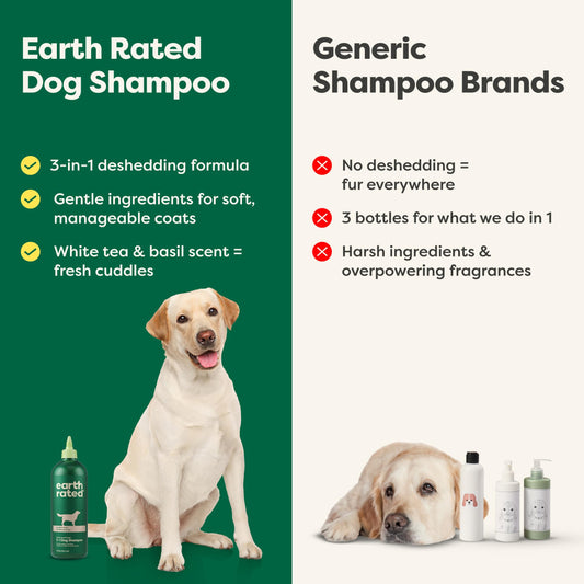 Earth Rated 3-in-1 Deshedding Dog Shampoo and Conditioner, Deodorizing Oatmeal Shampoos for Dogs and Puppies, Great for Smelly Pets, White Tea and Basil Scent, 16 oz