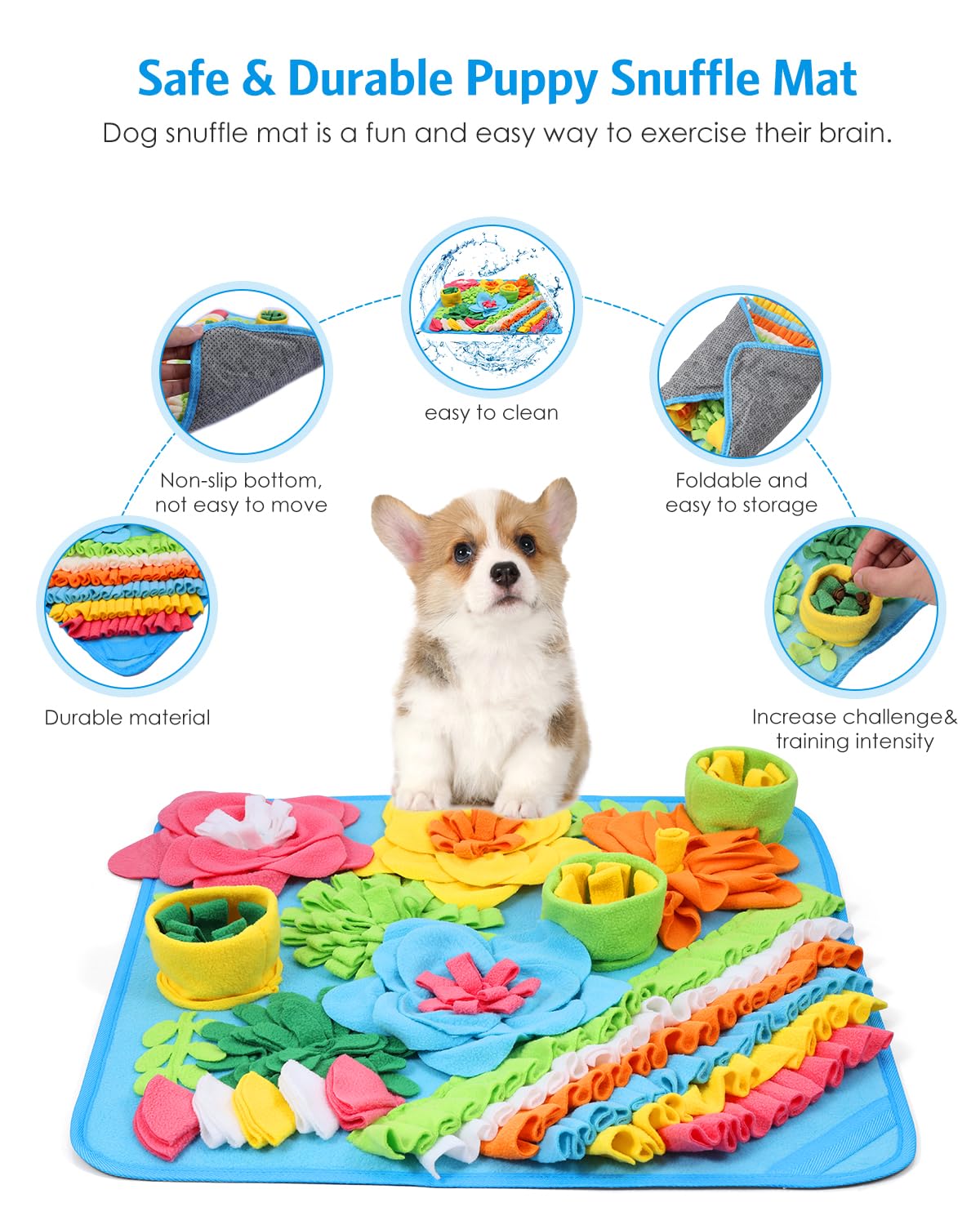 AMIR Snuffle Mat for Dogs, Sniff Mat Slow Feeding, Encourages Natural Foraging Skills, Slow Eating, Help Stress Relief and Training, Large Snuffle Mat, Dog Puzzle Toys, 20 inch