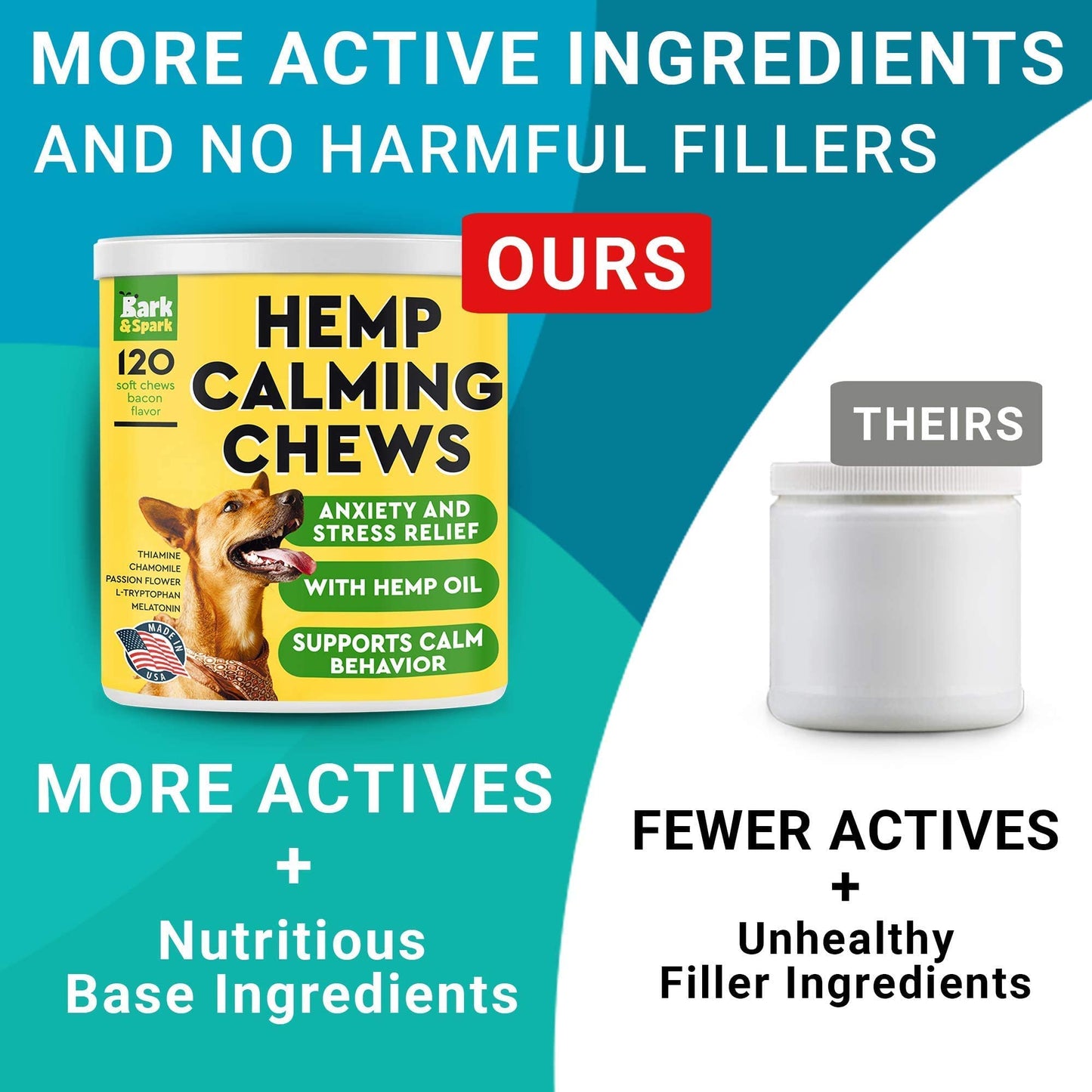 Calming for Dogs + Hemp Treats + Glucosamine Bundle - Hemp Oil + Chondroitin, MSM, Omega-3 - Anxiety Relief + Joint Pain Relief - Stress Relief During Fireworks, Storms, Thunder - 2 x 120 Soft Chews