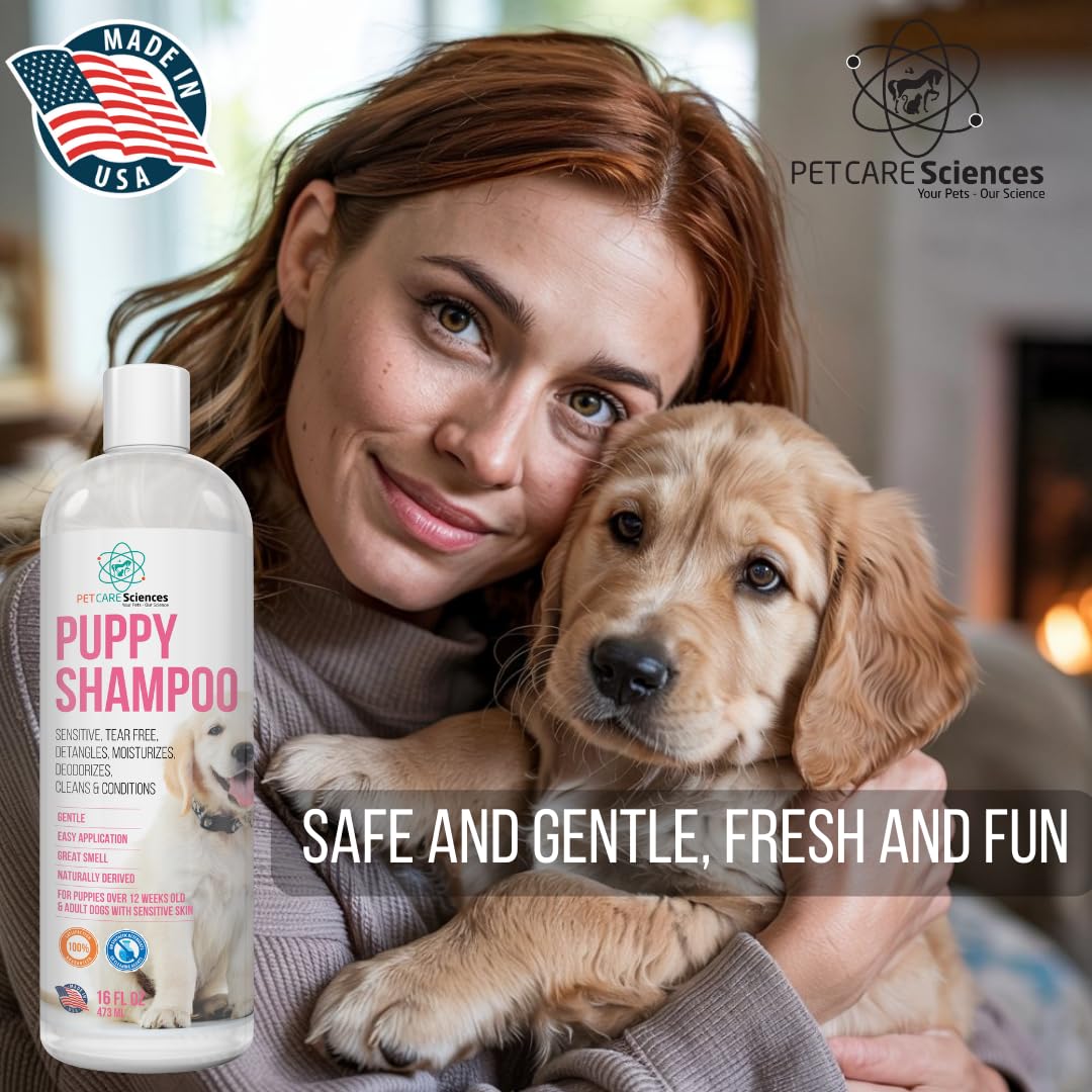 PET CARE Sciences 16 fl oz Tearless Puppy Shampoo and Conditioner - Anti Itch Dog Shampoo Sensitive Skin - Coconut Oil Oatmeal Pet Shampoo for Puppies, Made in The USA