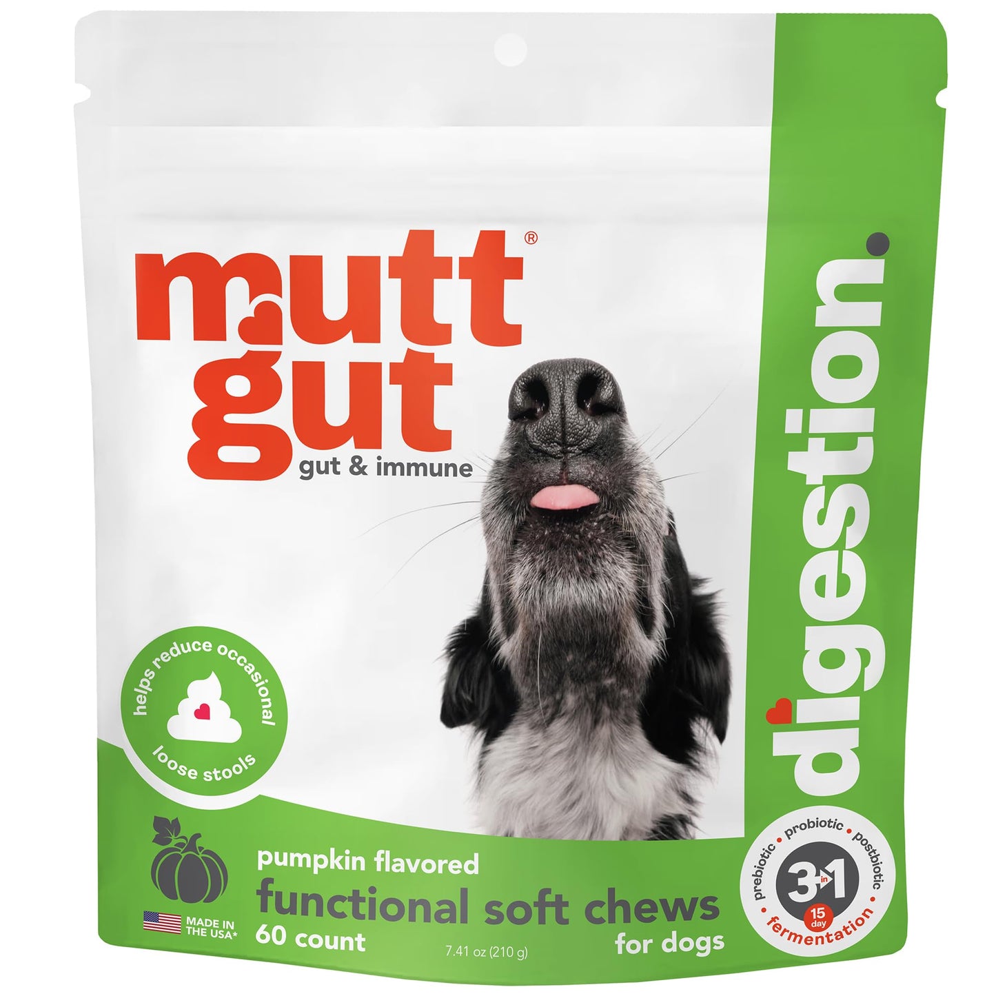 MuttGut® 3-in-1 Puppy & Dog Probiotics + Prebiotics + Postbiotics Chews - Promotes Digestive Health, Supports Immune System and Overall Health - Dog Diarrhea Relief & Immune Support - 60 Soft Chews