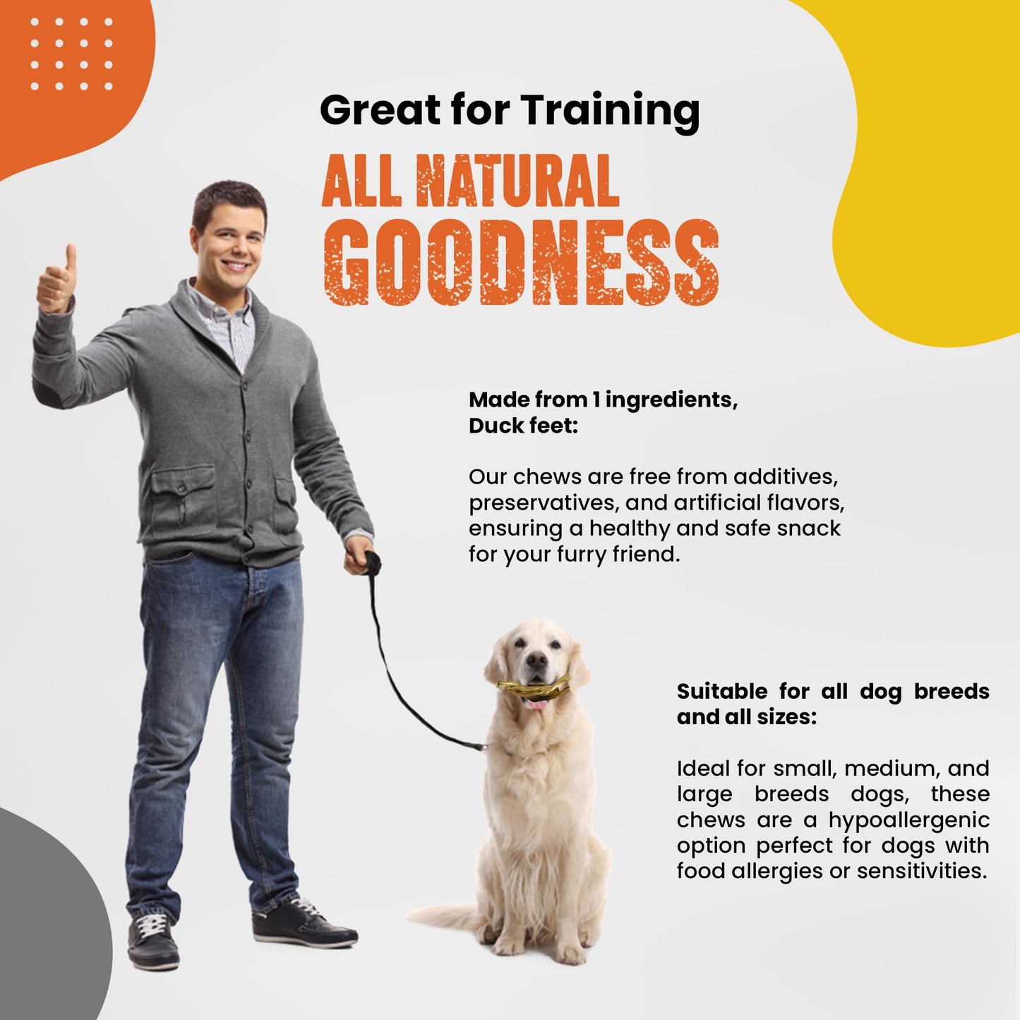 Gaines Pet Duck Feet for Dogs - 20 Count, Whole Dehydrated Duck Feet Dog Treats, USA Made, Natural Dental Chews with Collagen, Glucosamine & Chondroitin for Hip & Joint Health