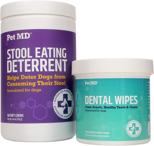 Pet MD Stool Eating Deterrent & Dental Wipes