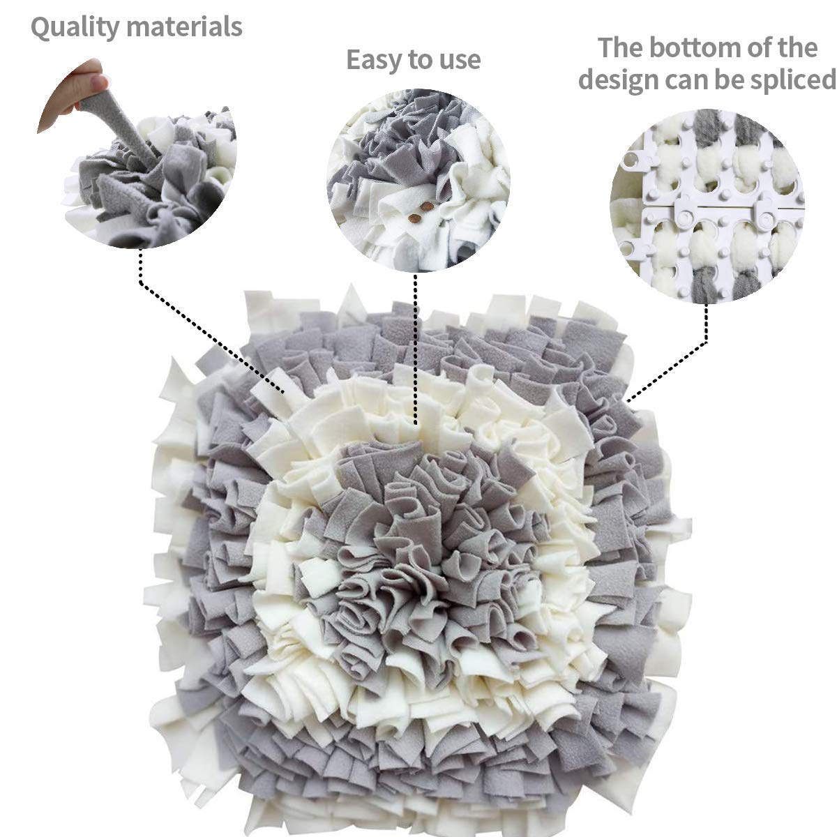 LIVEKEY Pet Snuffle Mat for Dogs, Dog Feeding Mat, Nosework Training Mats for Foraging Instinct Interactive Puzzle Toys (Gray&White)