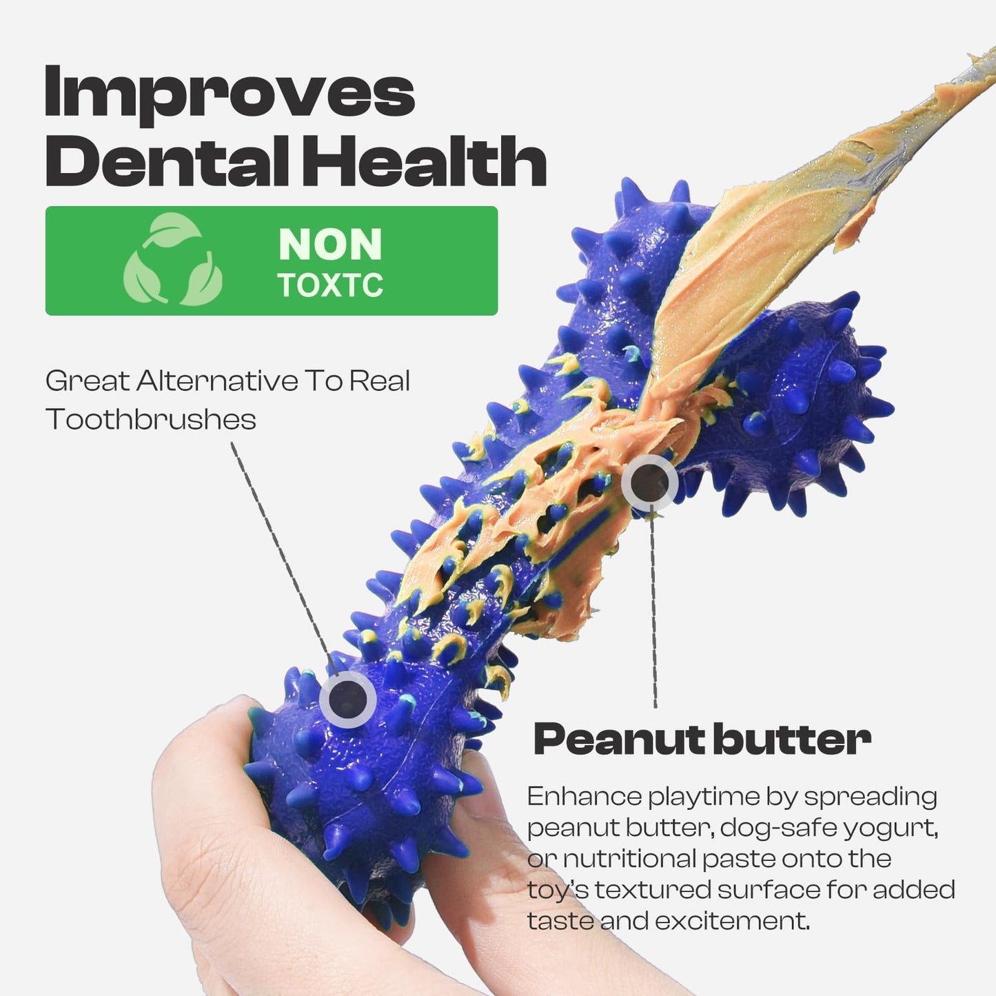 QWKNY Durable Dog Chew Toy for Aggressive Chewers – Rubber Puppy Teething Toy with Bacon Flavor, Interactive Dog Toothbrush Stick for Teeth Cleaning & Gum Massage, Ideal for Small Dogs & Puppies