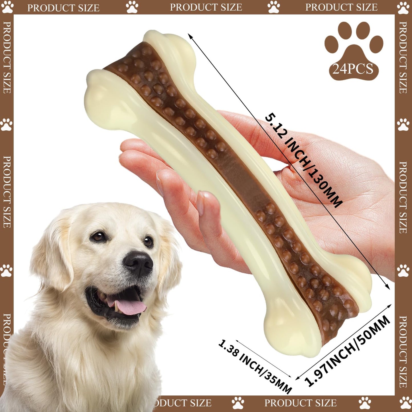 Leyndo 24 Pcs Dog Bones Toys for Aggressive Chewers Tough Nylon Beef Dog Teething Chew Toys for Aggressive Chewers Puppies Medium Large Breeds Teeth Cleaning and Training