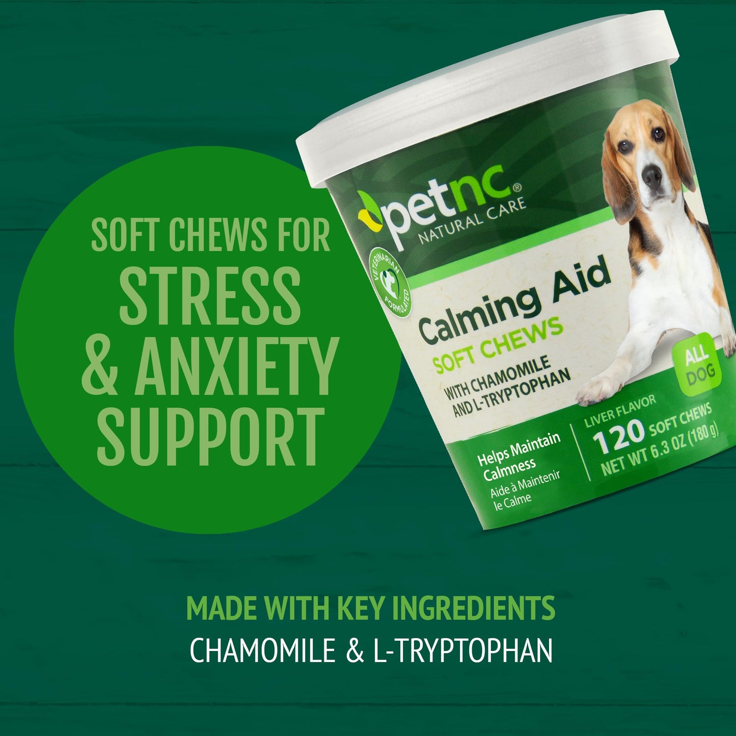Petnc Natural Care Calming Aid Soft Chews for Dogs (120 Count), For Dogs of All Sizes, Helps Promote Calmness & Relaxation, Calming Chews for Travel, Grooming, & Separation Support, Liver Flavor