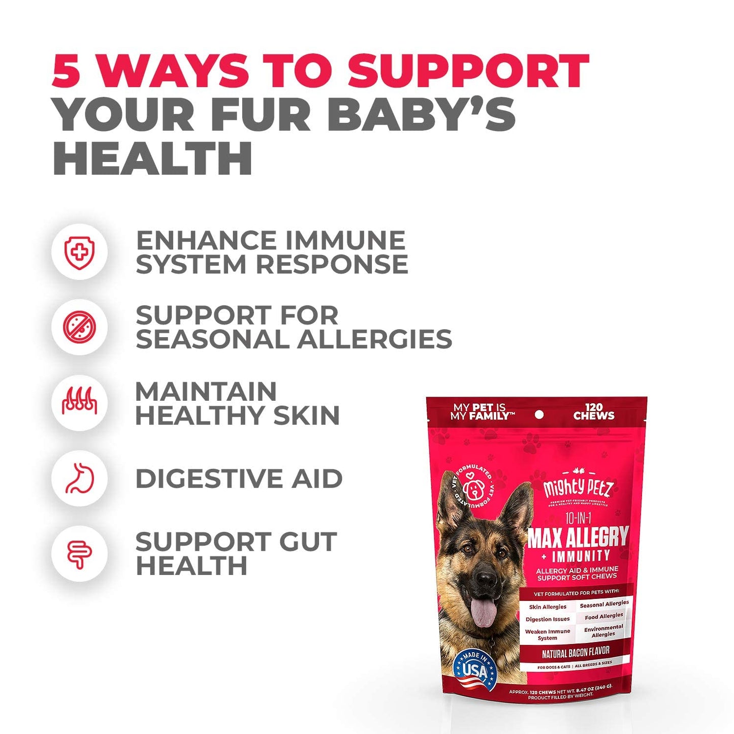 Mighty Petz 2-in-1 Oatmeal Dog Shampoo and Conditioner + Mighty Petz MAX Dog Allergy Relief Bundle