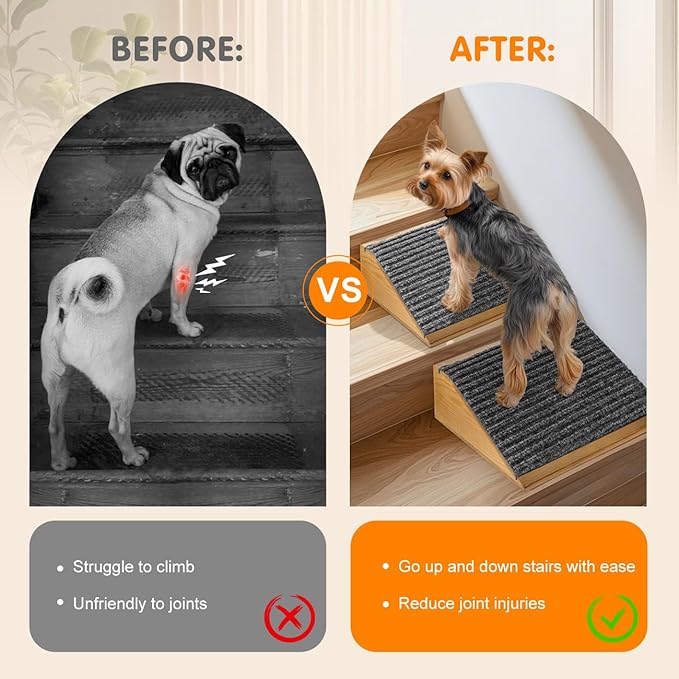 Dog Ramp for Stairs, Non-Slip Dog Stairs, Low-Angled Pet Ramps for Small Dogs and Cats, Medium Dogs, Step and Stair Assist for Injured and Older Pet, Walnut, 4 Pack