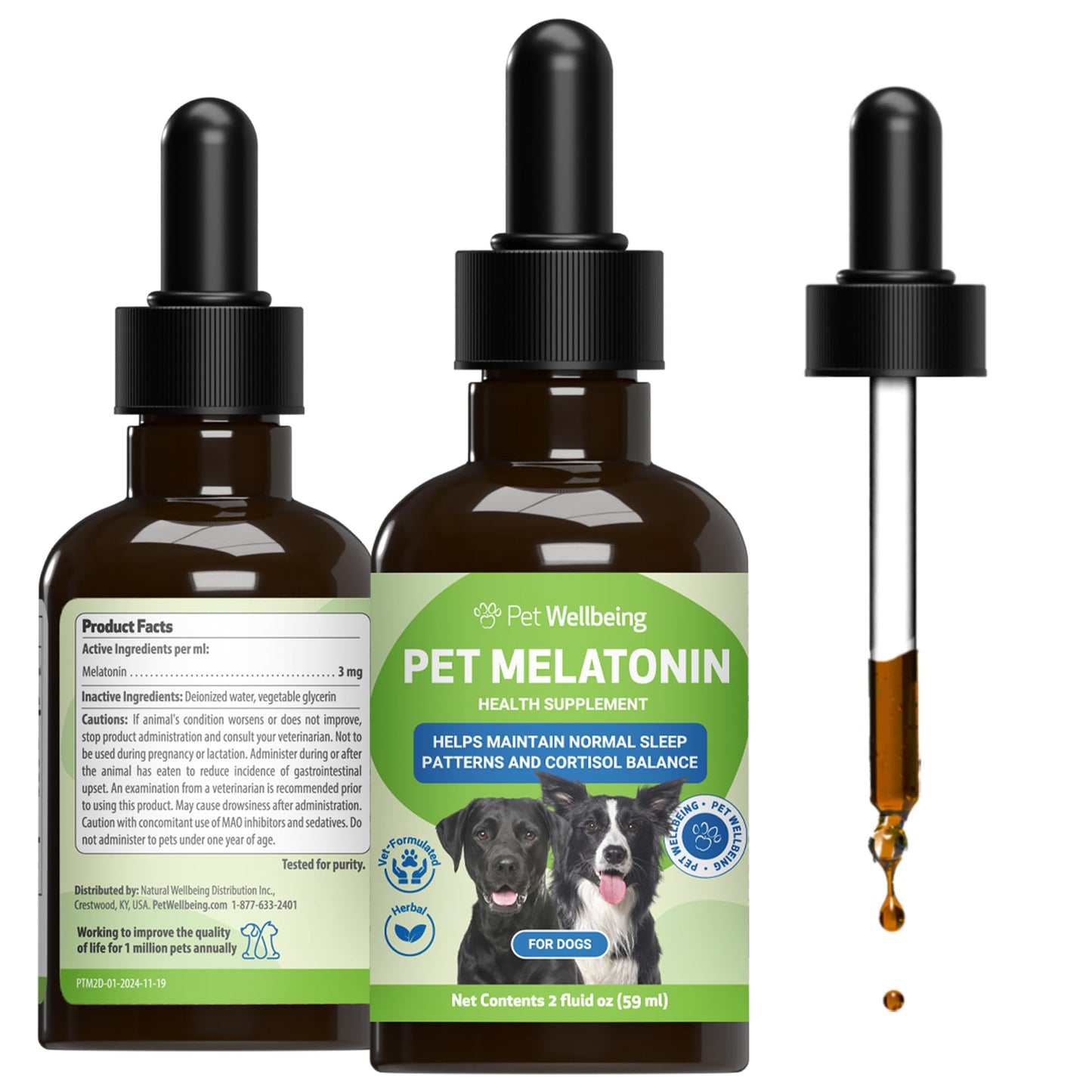 Pet Wellbeing Pet Melatonin for Dogs - Supports Adrenal Health, Cortisol Balance, Helps Maintain Normal Sleep Patterns - Veterinarian-Formulated Liquid Supplement 2 fl oz (59 ml)