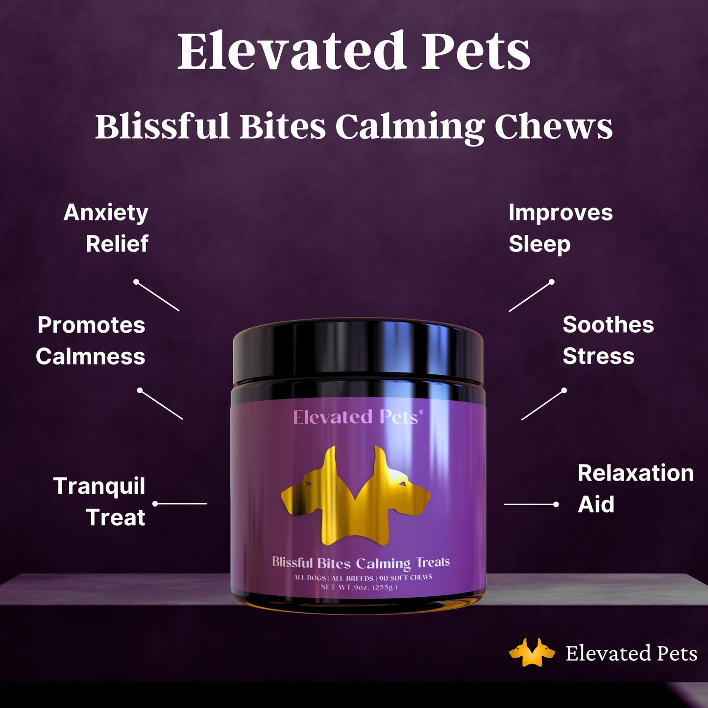 Elevated Pets Calming Dog Treats for Anxiety Relief – Melatonin, Chamomile & L-Theanine | Sleep & Stress Support for Travel, Thunder, Barking