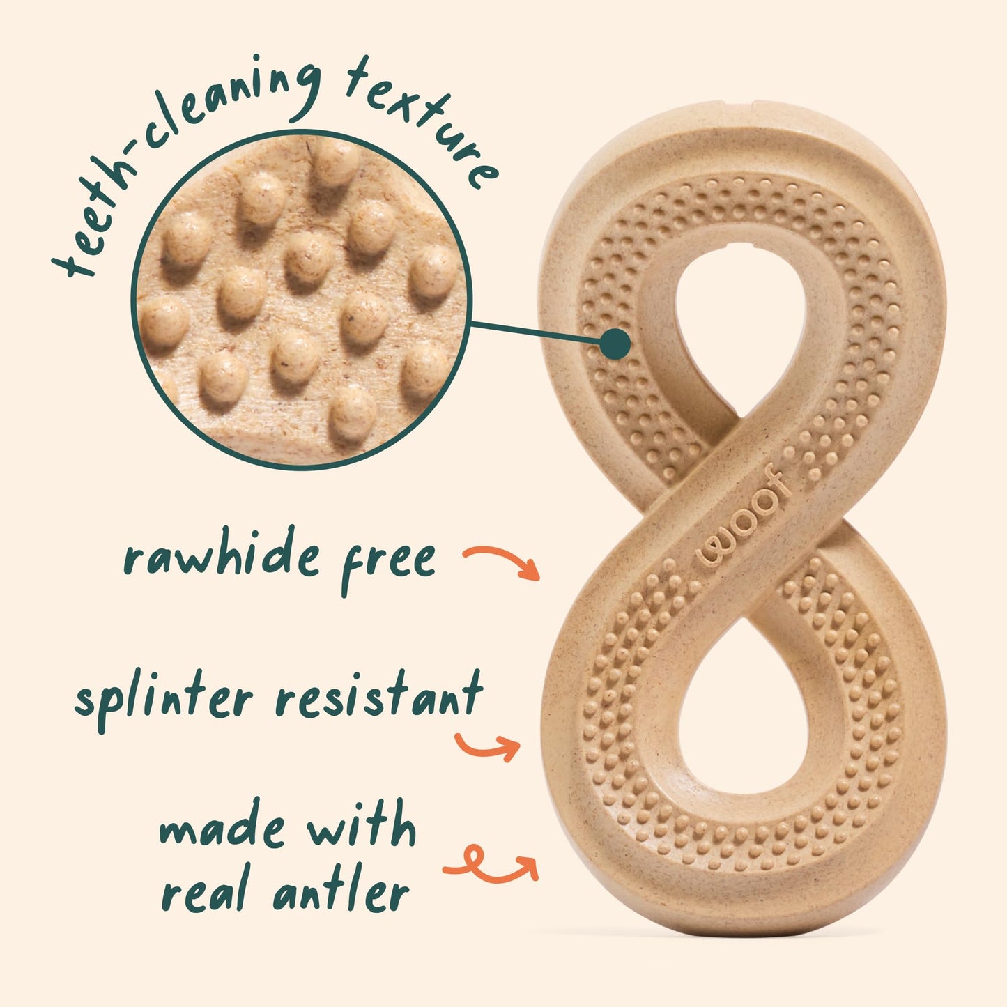 WOOF HonestChew Dog Toy Infinity - Durable Dog Chews - Made with Plant-Based Ingredients - Splinter-Resistant - Great for German Shepherds and Pit Bulls - Large