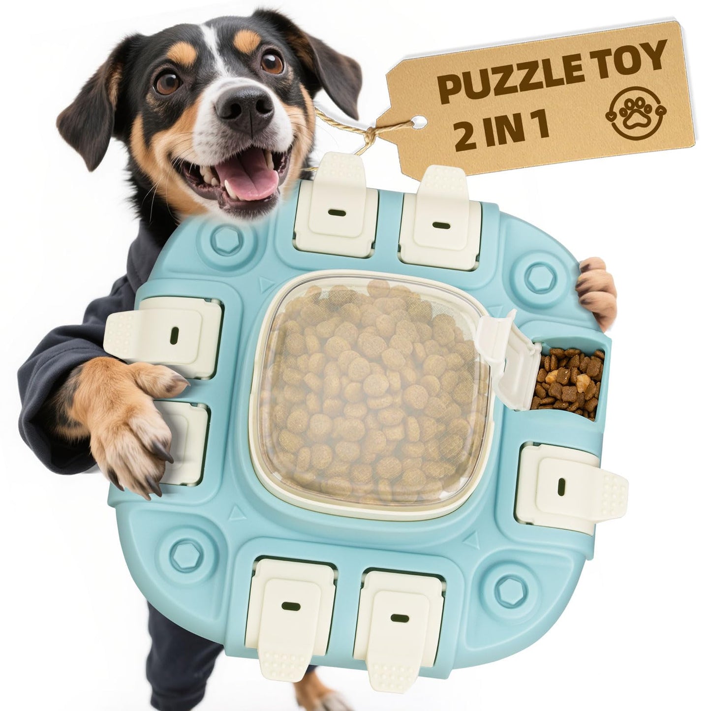 Dog Puzzle Toys 2 Level, Interactive Dogs Treat Puzzle Feeder Toy for IQ Training & Mental Stimulating, Fun Slow Feeder Dog Bowls, Large Medium Small Dogs Enrichment Toys