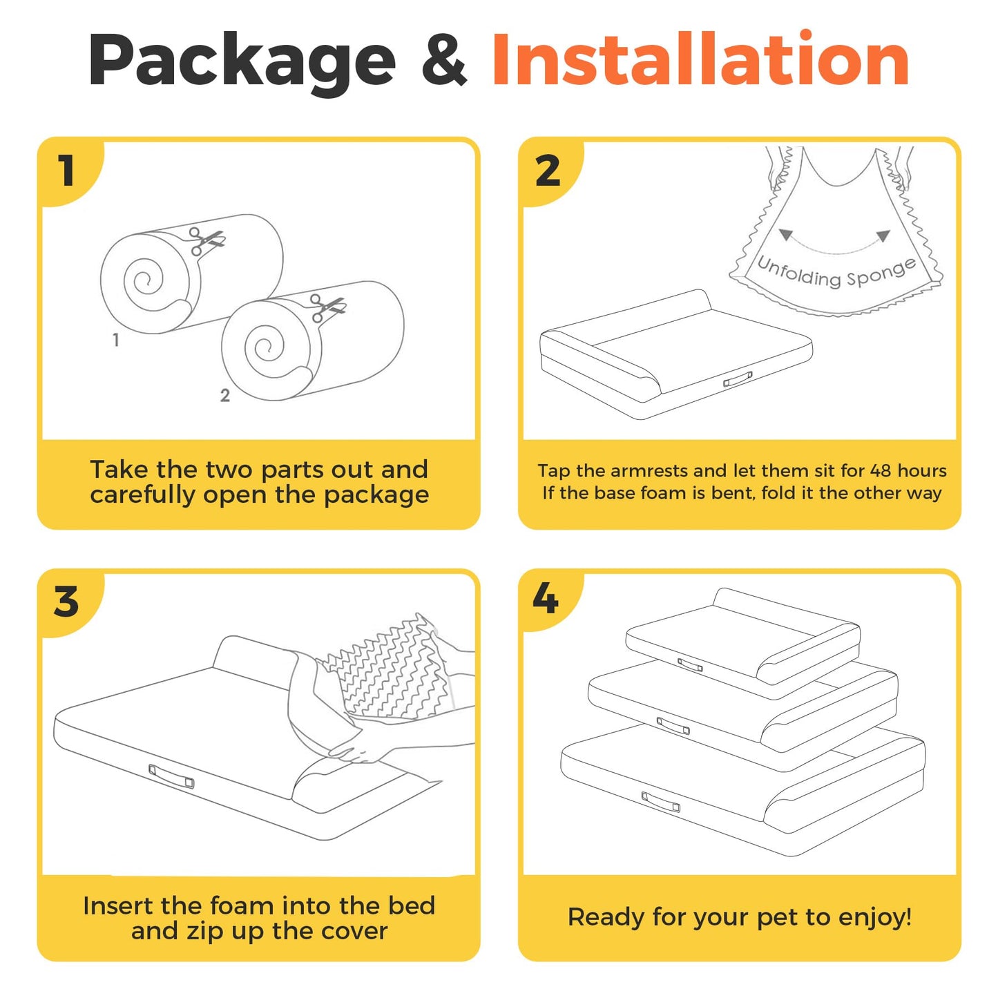 Aeroluxe Dog Bed Large Sized Dogs, XL Orthopedic Dog Bed for Large Dogs, Waterproof Pet Bed with Washable Removable Cover, L-Shaped Pet Couch with Portable Handle 42"x30"x7.5", Grey