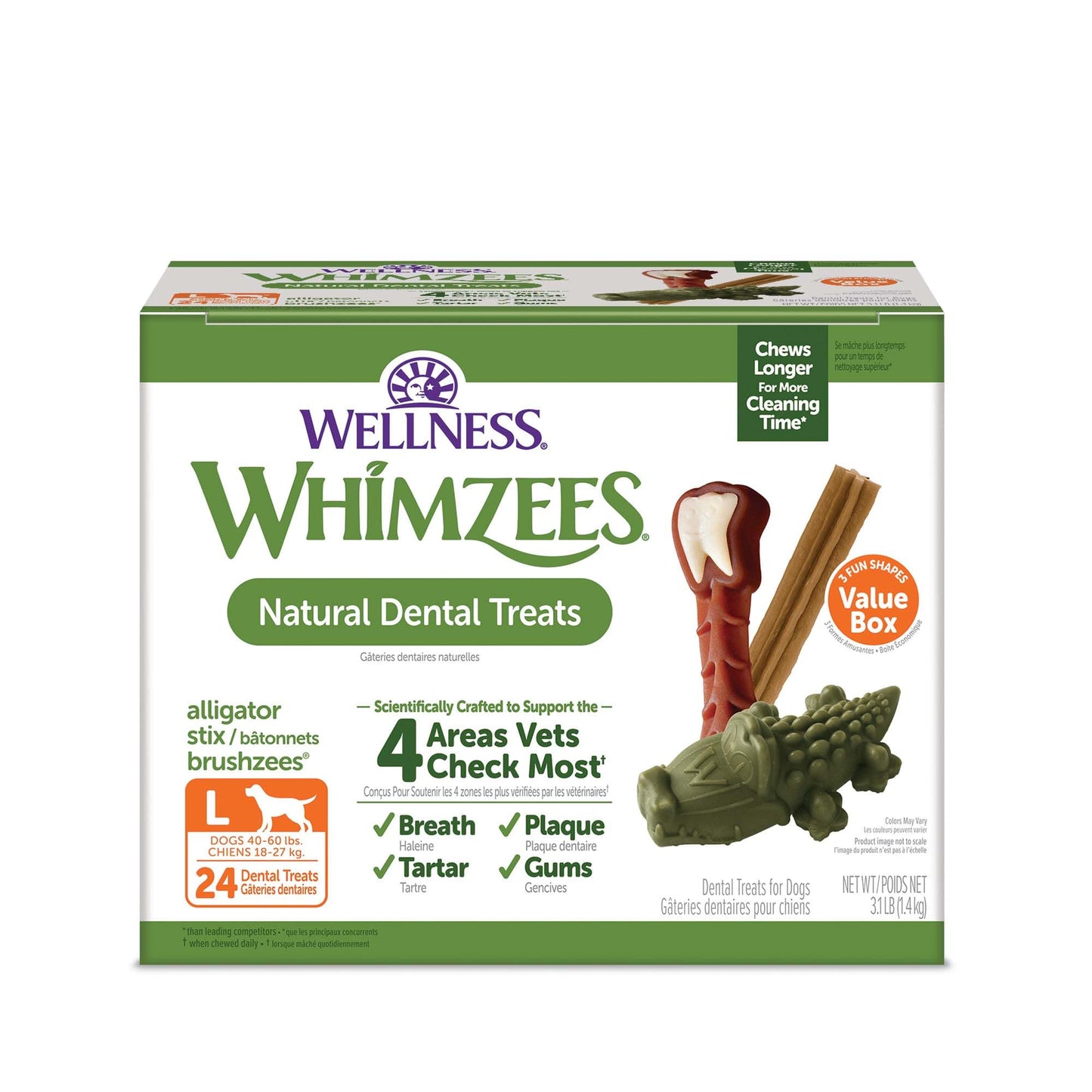 Wellness WHIMZEES Value Box Dog Dental Treats, Natural Chews, Large Size, (24 Count)