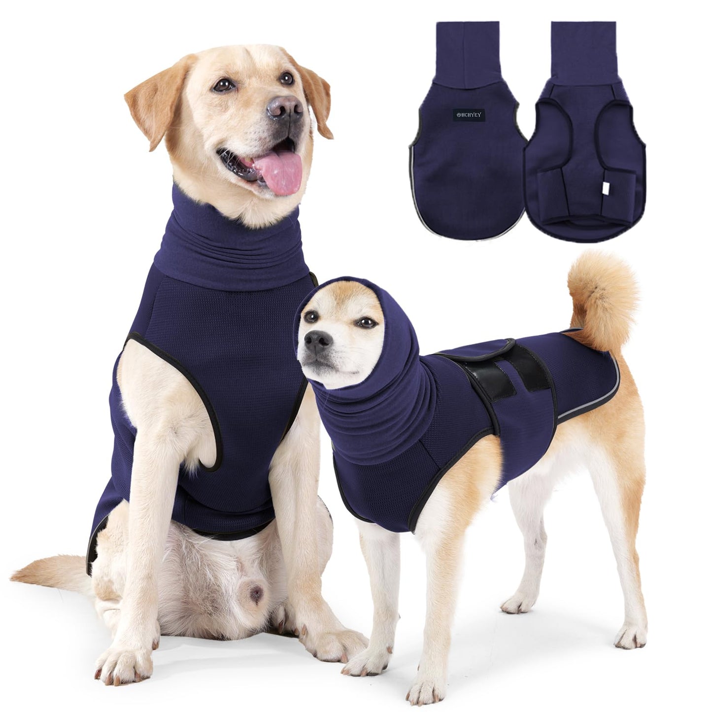 HCHYEY Dog Anxiety Jacket, Skin-Friendly Thunder Vest for Dogs - Dog Coat with Collar for Thunder & Fireworks - Keep Pet Calm Without Medicine & Training, Anti Anxiety Shirt for Dogs (C Dark Blue, S)