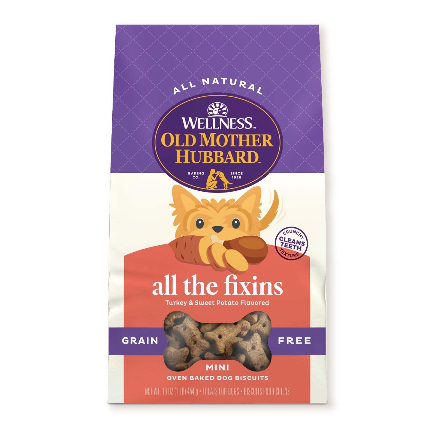 Old Mother Hubbard Wellness All the Fixins Dog Biscuits, Natural, Training Treats, Turkey & Sweet Potato Flavor, Mini Size (16 Ounce Bag)