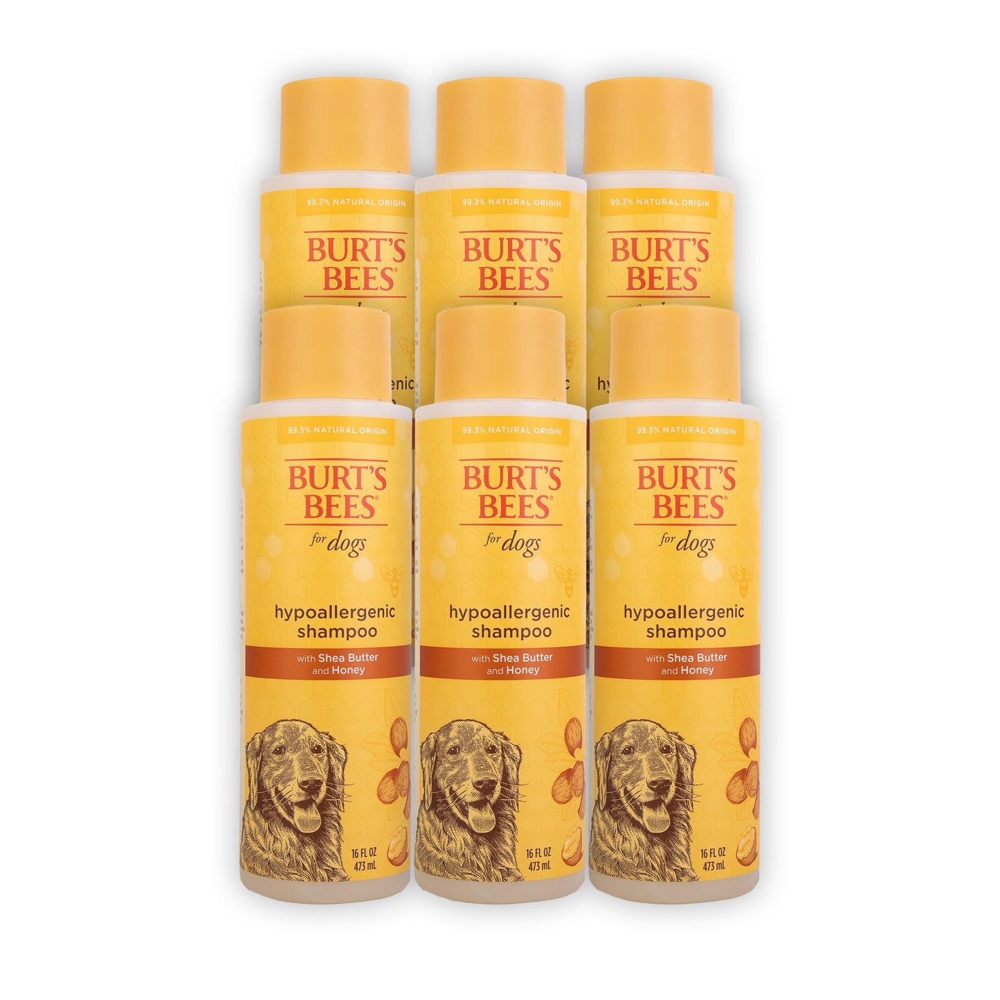 Burt's Bees for Pets Hypoallergenic Shampoo for Dogs with Shea Butter and Honey, 95% Natural Origin Formulas, Cleanser for Sensitive Dogs - Gentle Dog Wash, 6pk, 16 oz