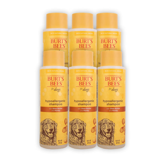 Burt's Bees for Pets Hypoallergenic Shampoo for Dogs with Shea Butter and Honey, 95% Natural Origin Formulas, Cleanser for Sensitive Dogs - Gentle Dog Wash, 6pk, 16 oz