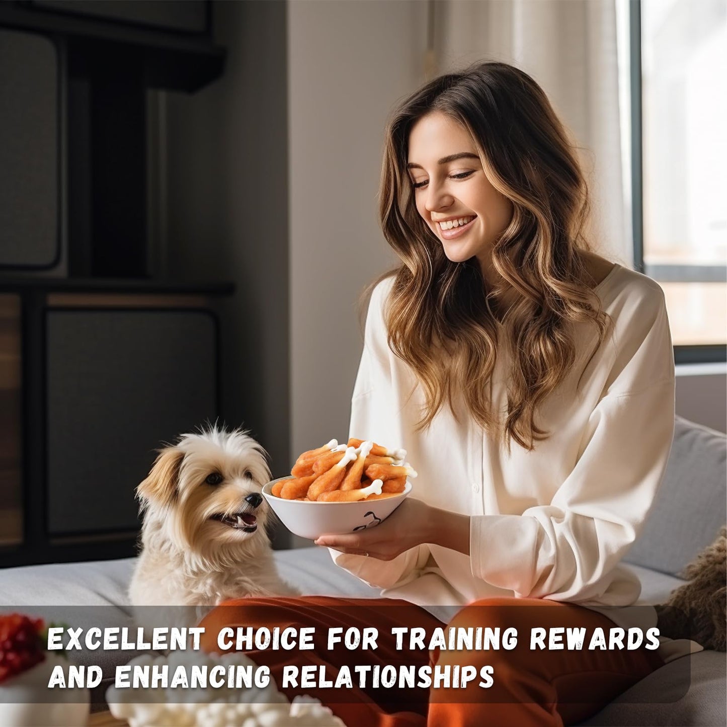 Pawmate Dog Treats Chicken Wrapped Calcium Bone, Rawhide-Free Grain-Free Training Treats for Dogs Teeth Cleanning Breath Fresh Dog Chewy Snacks for Medium Large Dogs 10.6 oz, 18-19 Counts