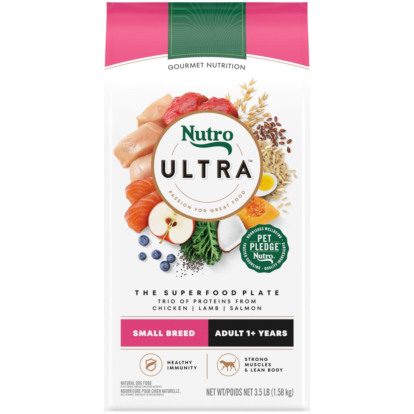 Nutro Ultra Adult Small Breed Dry Dog Food, Chicken, Lamb and Salmon Protein Trio, 3.5 lb Bag
