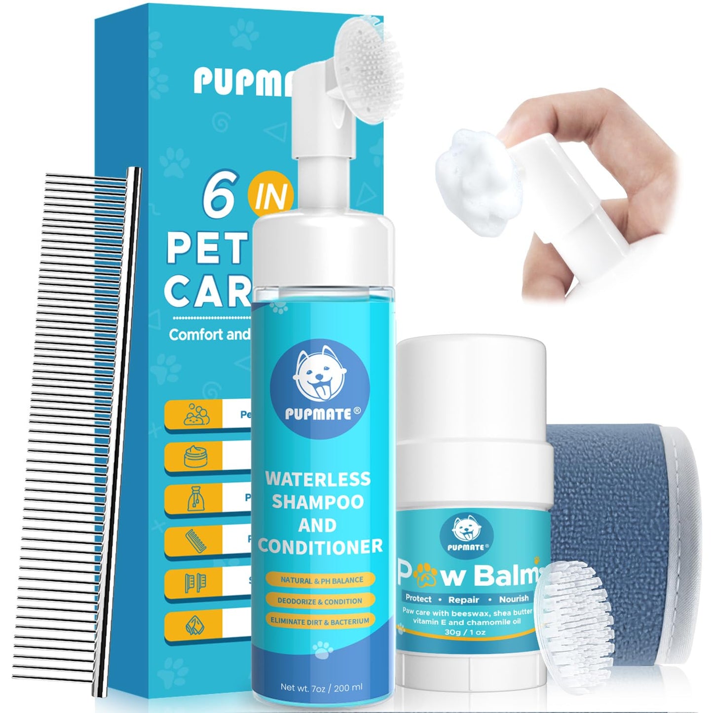 Dog Paw Care Kit | No-Rinse Paw Cleaner & Soothing Paw Balm | Gentle and Safe | Removes Tangles & Knots with Dog Grooming Comb | Paw Care Solution for Dogs and Cats