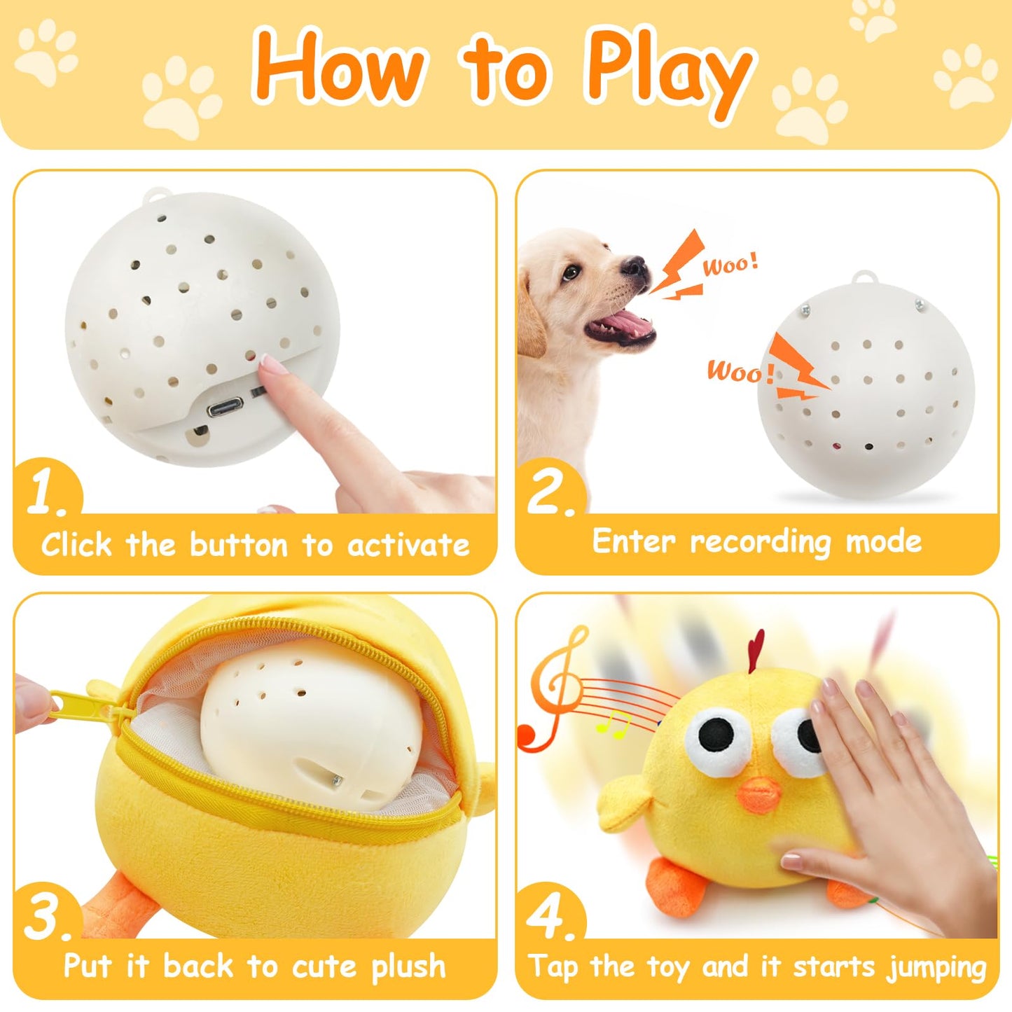 Dcoinc Dog Toys Ball, Interactive Dog Toys Squeaky Dog Toy, Rechargeable Active Moving Pet Plush Toy Keep Dogs Busy Jumping & Music Ball for Small Medium Large Breed Puppy