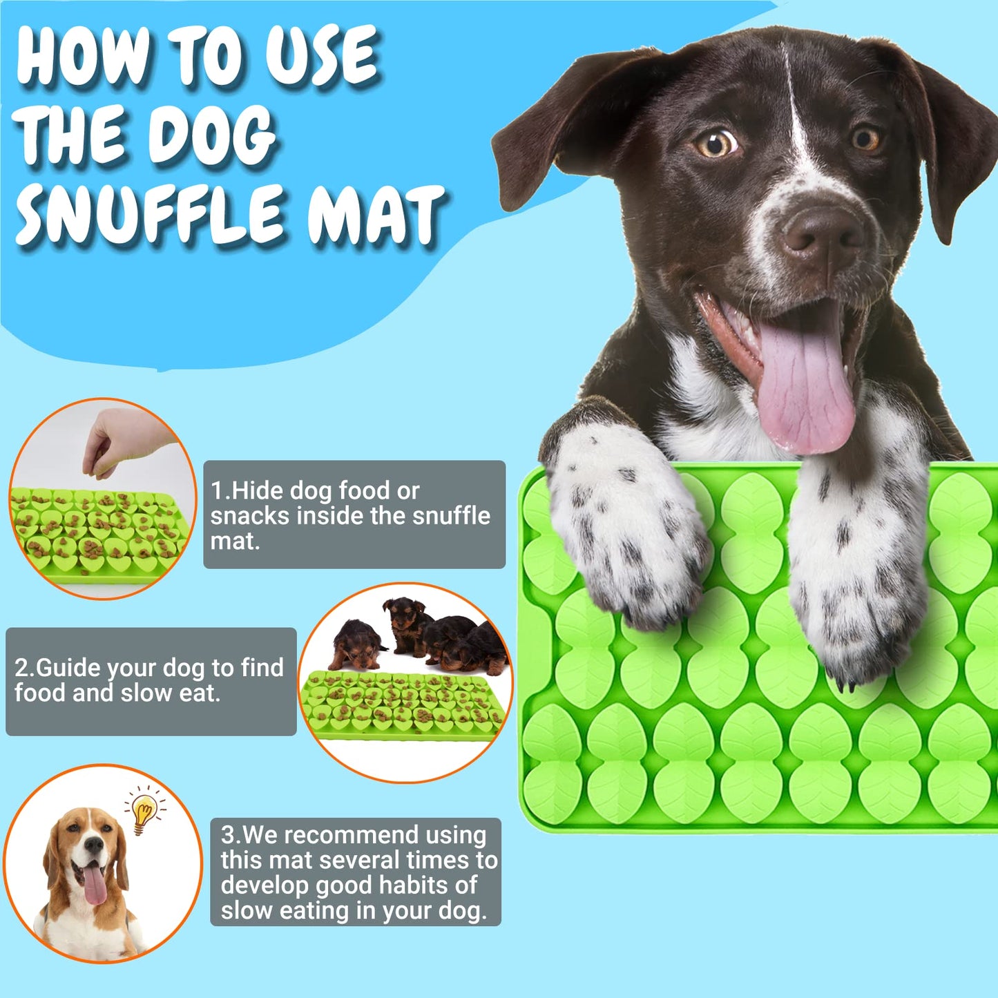 Cdipesp Silicone Snuffle Mat for Dogs Slow Feeder Lick Mat with Suction Cups Dogs Sniff Mat Dogs & Cats Entertainment Toys for Boredom(Green)