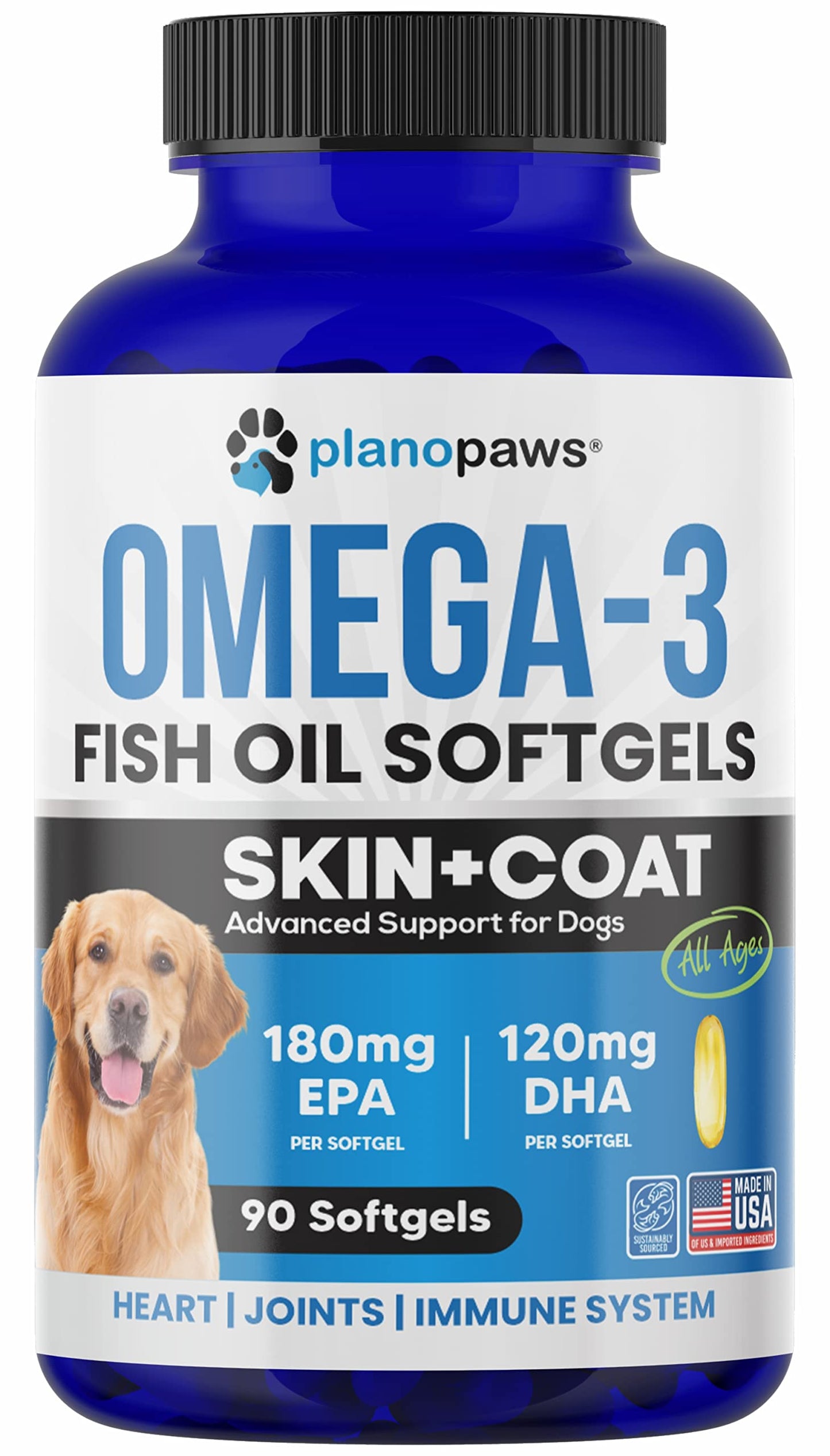 Omega 3 Fish Oil for Dogs - Salmon Oil for Dogs - Dog Fish Oil Supplement May Help Shedding, Allergy, Itch Relief - Supports Dry Skin, Joints - Dog Skin and Coat Supplement - 90 Fish Oil Pills EPA DHA
