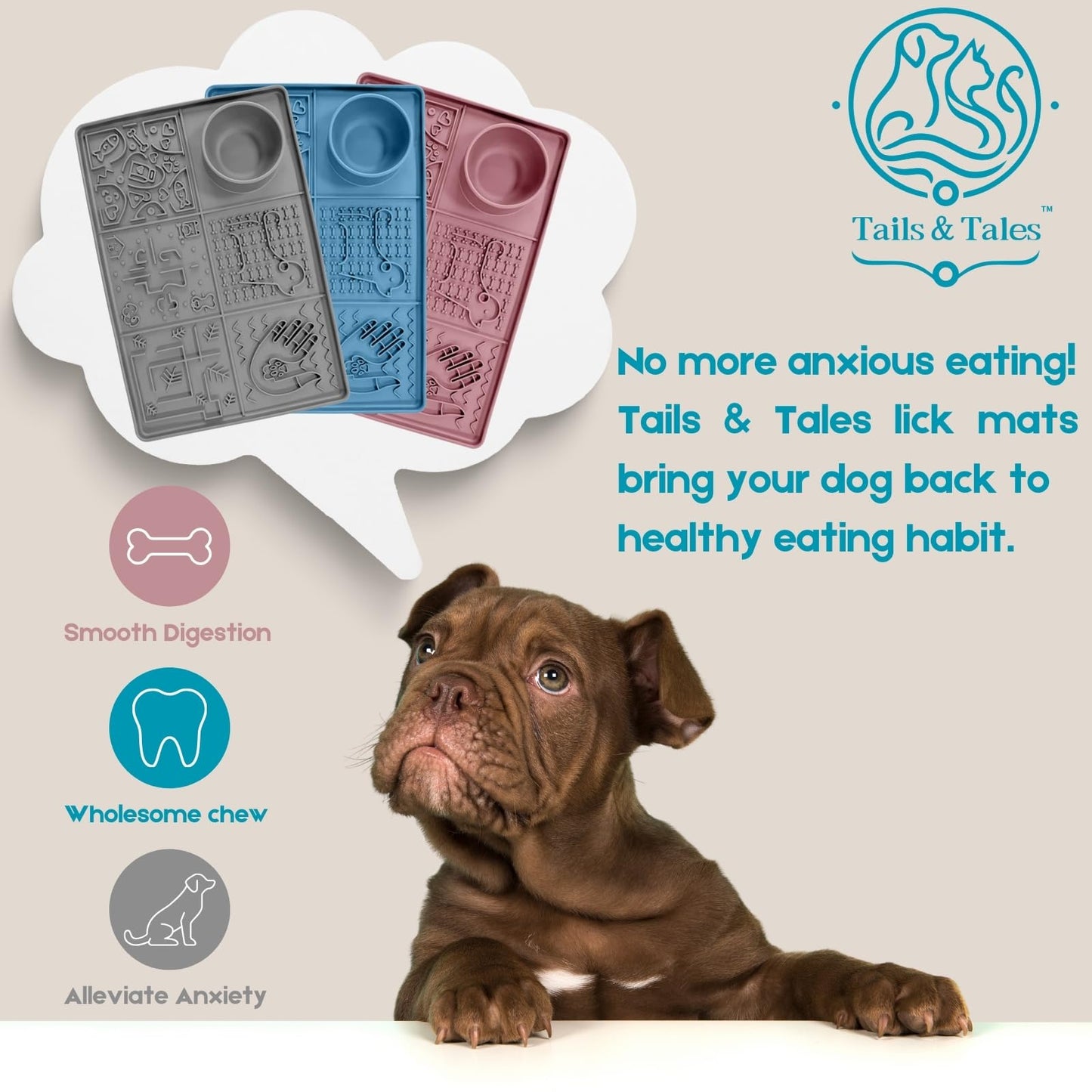 Tails & Tales Pet Licking Mat, Large Size with Non-Slip Suction Cups, Dog & Cat Slow Feeder for Anxiety Relief, Grooming Bathing Training Mat for Peanut Butter & Yogurt