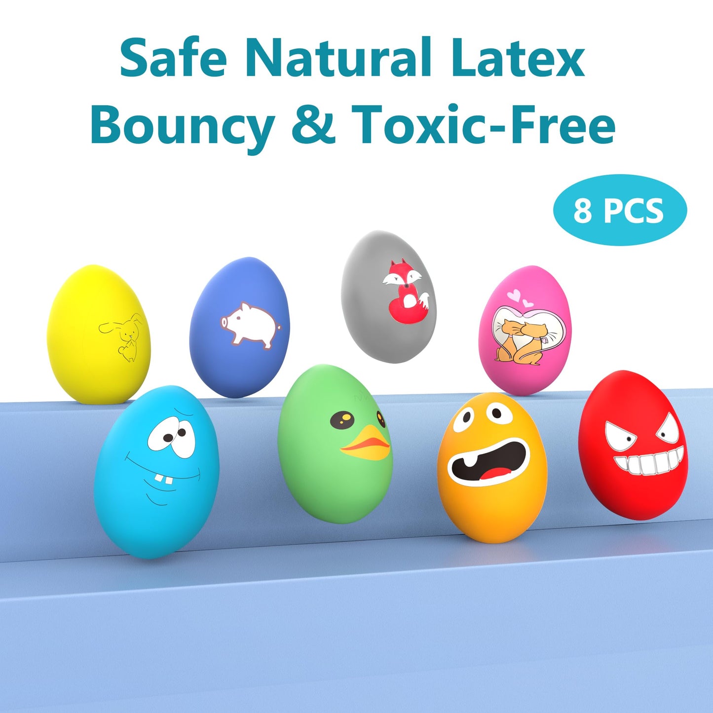 Squeaky Dog Toys, [8 Pack] Latex Squeaker Bouncy Egg for Small Medium Pets Puppies, 2.5” Soft Animal Rubber Interactive Fetch Ball Set