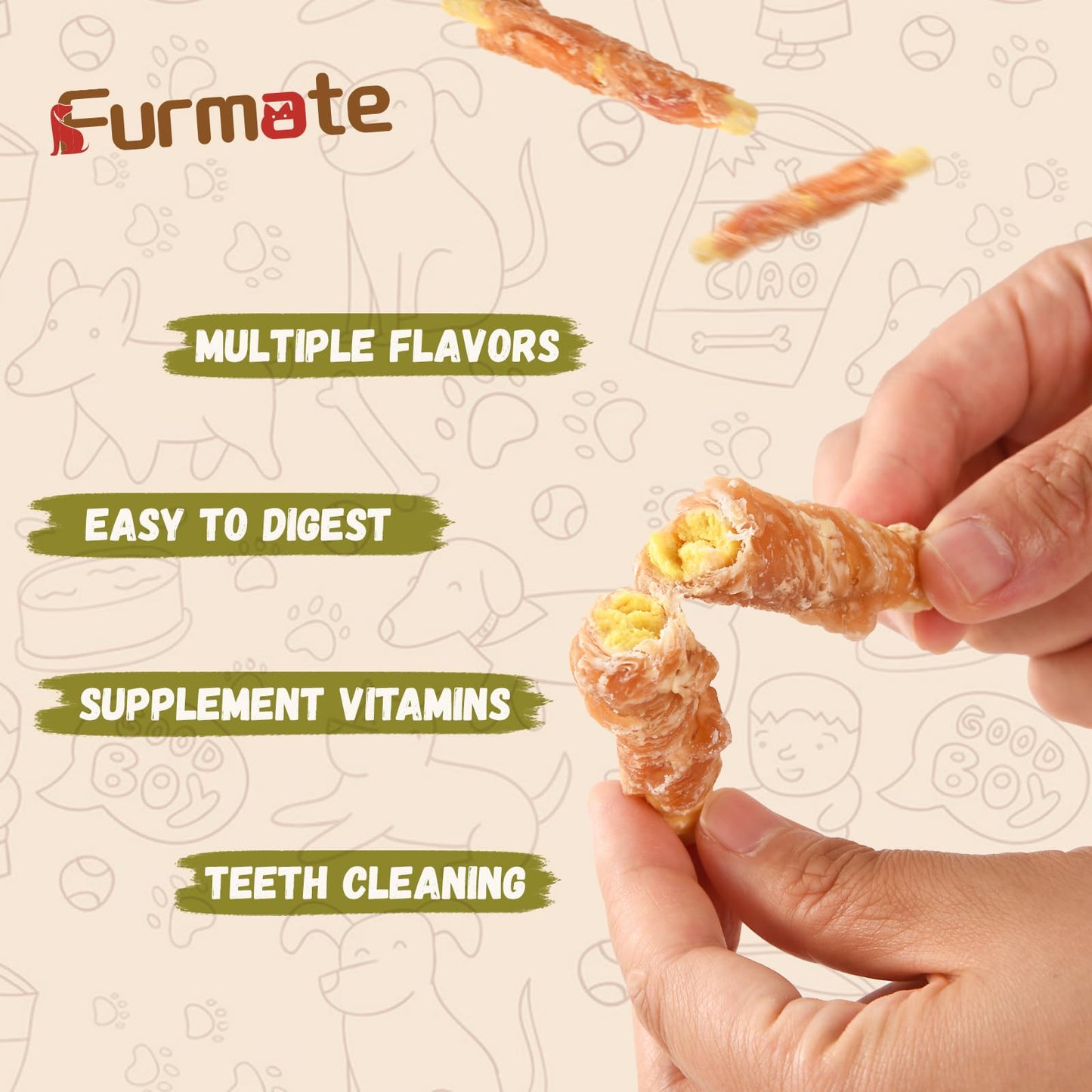 Furmate Chicken Jerky Wrapped Pumpkin Biscuits Treats for Dogs,Low Fat Rawhide Free Healthy Chewy Dog Training Treats,High Fiber Pumpkin Biscuits Dog Snacks for Small Medium Large Dogs 10.58 oz