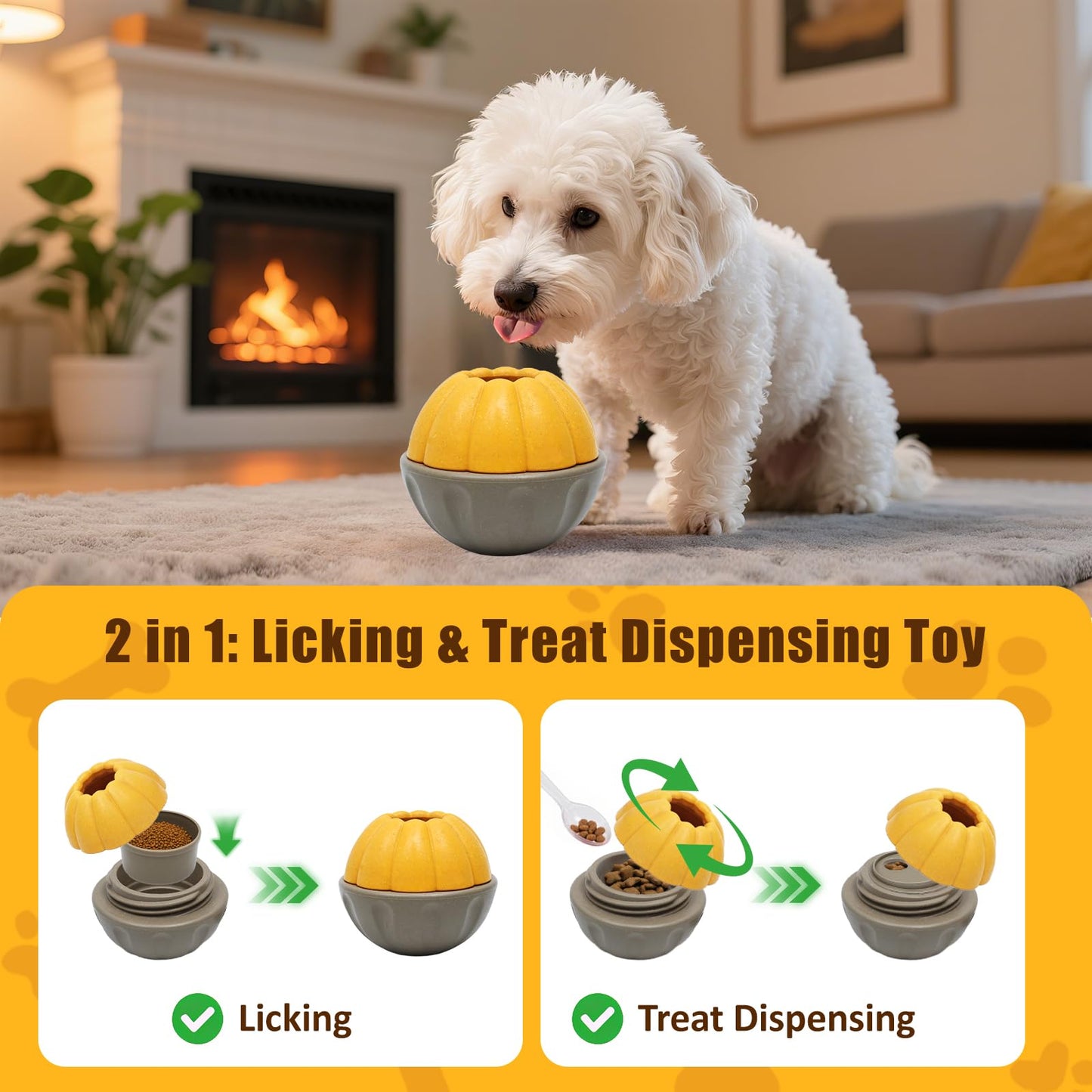 ClariVora 2 Pack Frozen Dog Treat Toy for Aggressive Chewers, Treat Dispensing Enrichment Toy – Freezable Interactive Chew Toy to Keep Dogs Busy – Durable Dog Puzzle Feeder for Boredom Relief, Yellow