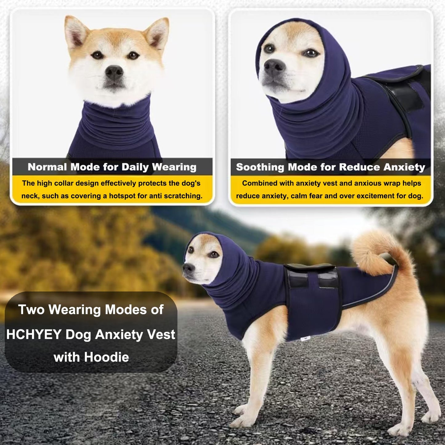 HCHYEY Dog Anxiety Jacket, Skin-Friendly Thunder Vest for Dogs - Dog Coat with Collar for Thunder & Fireworks - Keep Pet Calm Without Medicine & Training, Anti Anxiety Shirt for Dogs (C Dark Blue, S)