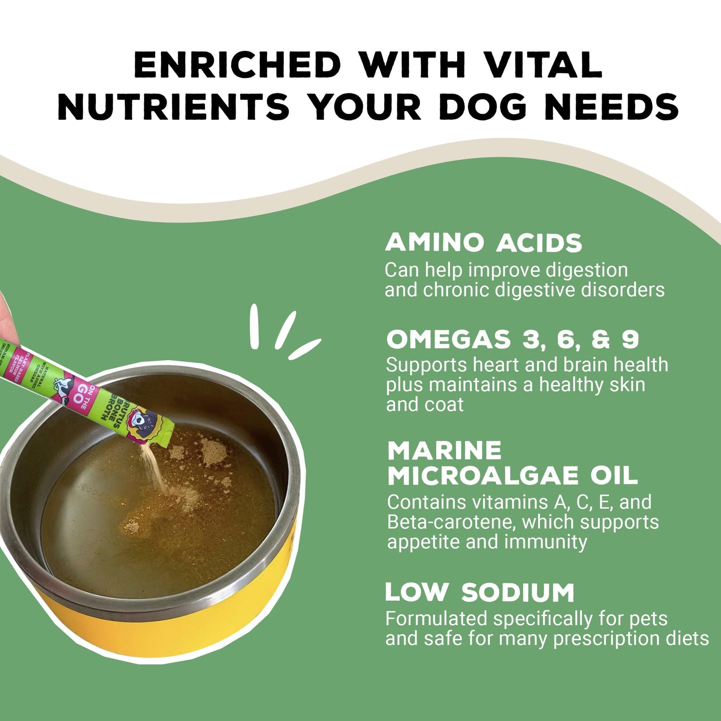 Brutus Broth Instant On The Go Vegetable Powder for Dogs - Vegetable Powder with Omegas 3, 6 & 9 & Turmeric - Human Grade Food Toppers for Dry Food & Picky Eaters - 5 Stick (Salmon Flavor)