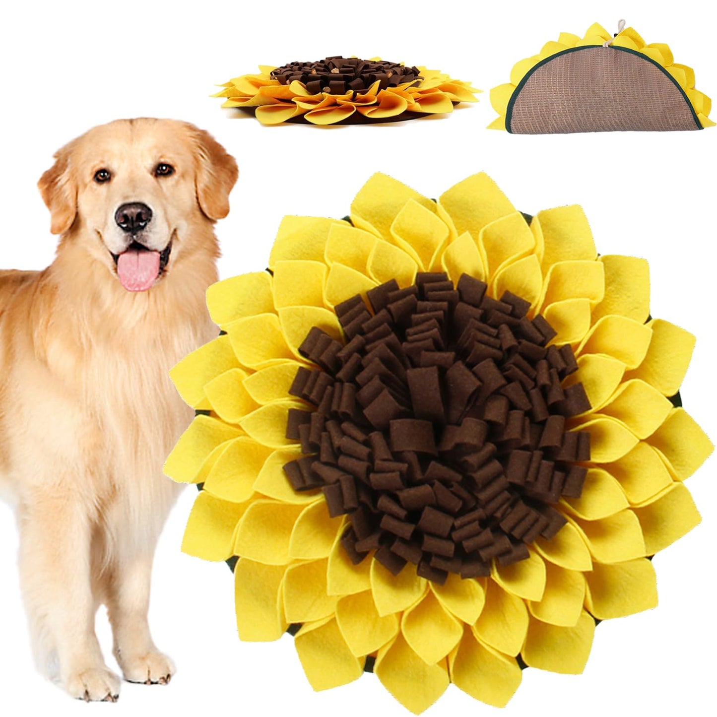 Snuffle Mat for Dogs, Pets on Safari Pet Sniffing Pad for Slow Feeding, Puppy Cat Interactive Puzzle Toys for Smell Training, Indoor Foraging Mat for Stress Relief, Yellow (S)