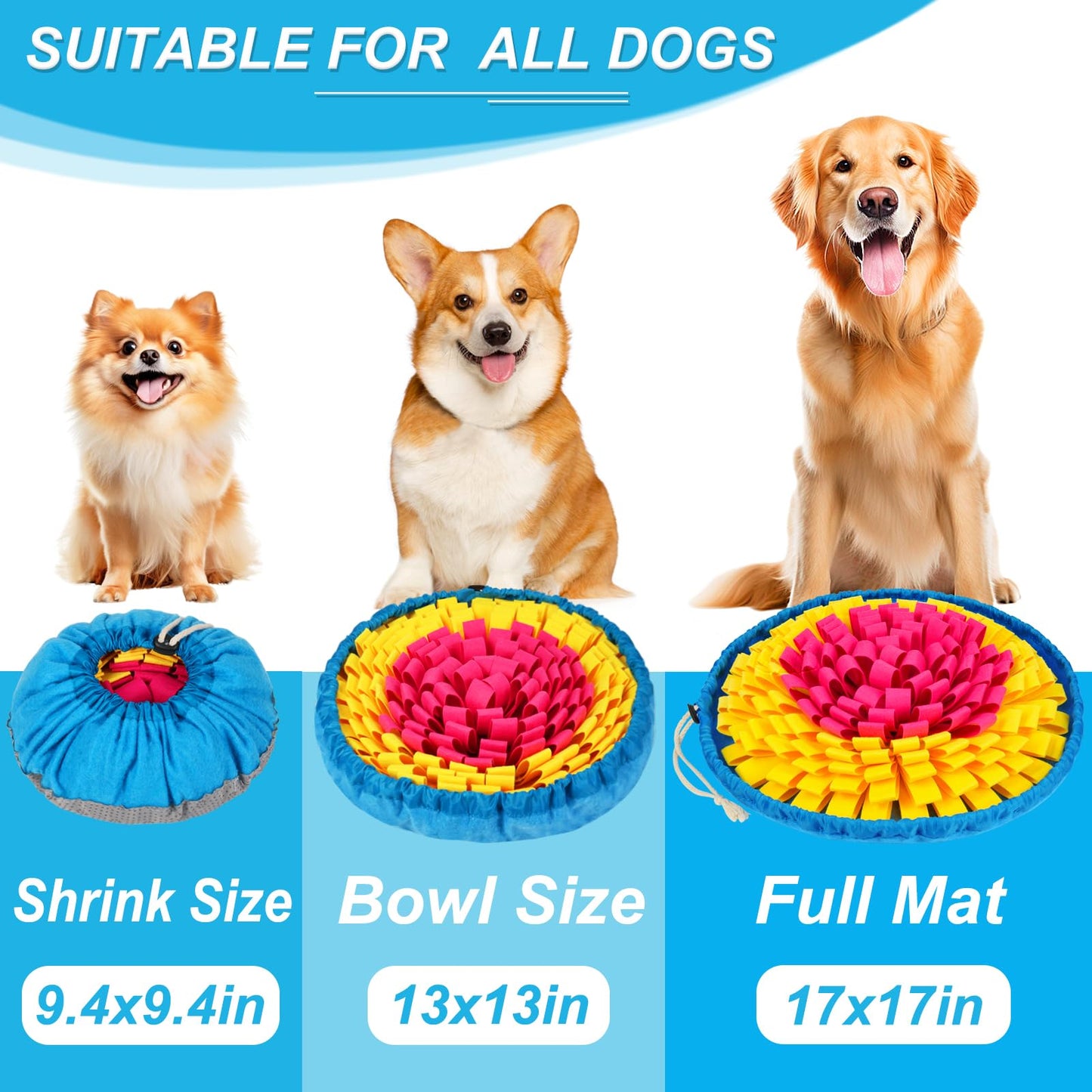Vivifying Snuffle Mat for Dogs, Adjustable Sniff Mat for Small Medium and Large Dogs, Interactive Enrichment Toys for Slow Eating and Mental Stimulation (Rose Red Yellow)
